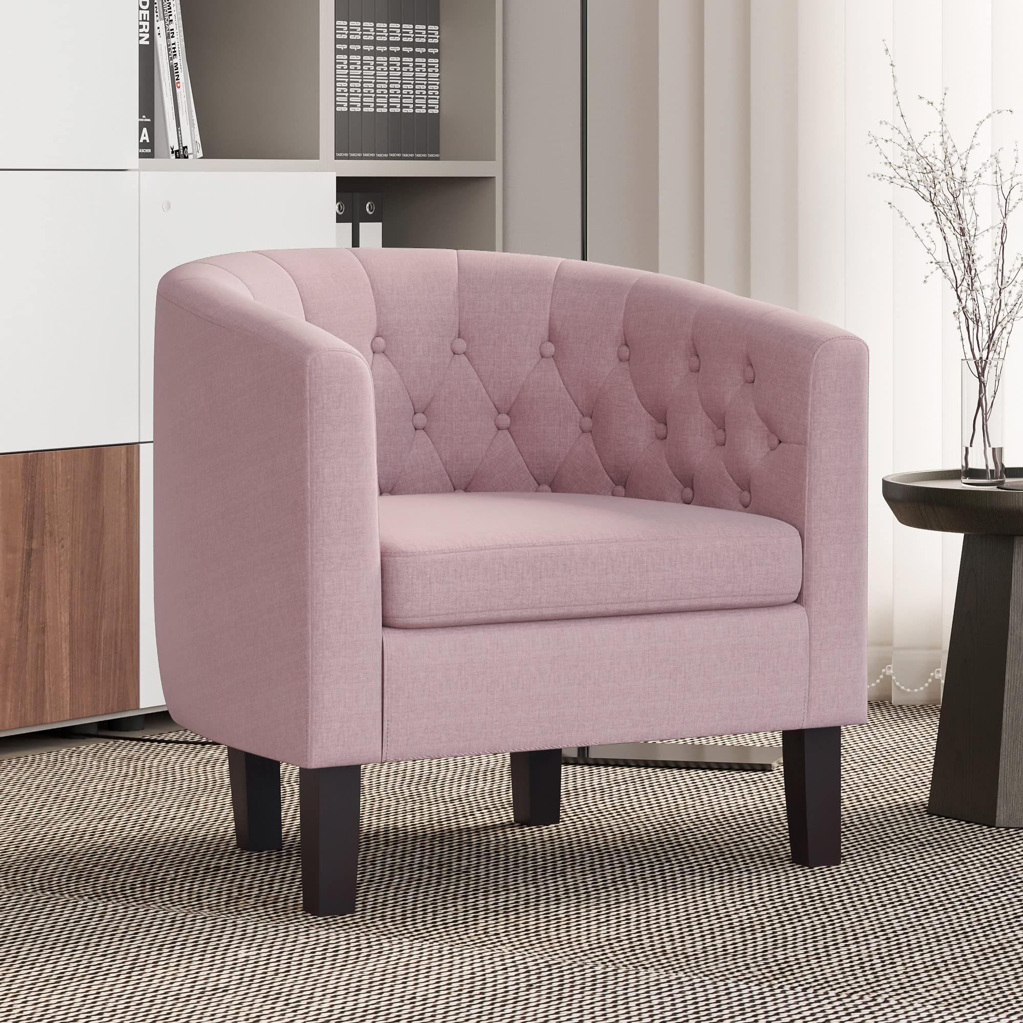 BELLEZE Light Purple Accent Chair - Elegant Tufted Upholstered Barrel Club Chair with Sturdy Legs & Linen Fabric for Living Room, Bedroom, Office | Perfect for Reading Nook, Lounge Area & Home Decor (Berlinda)