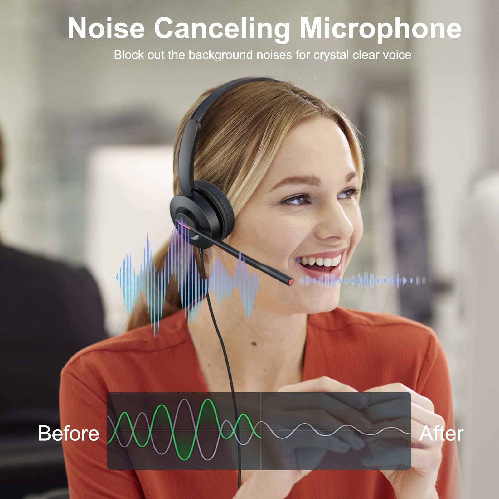 MAIRDI USB Headset with Microphone - Noise Cancelling PC Headset for Laptop, USB-A/USB-C Wired Computer Headset with Mute Button - Perfect for Business, Home Office, Call Centers, Teams, Zoom & Online Meetings (Comfortable Over-Ear Design)