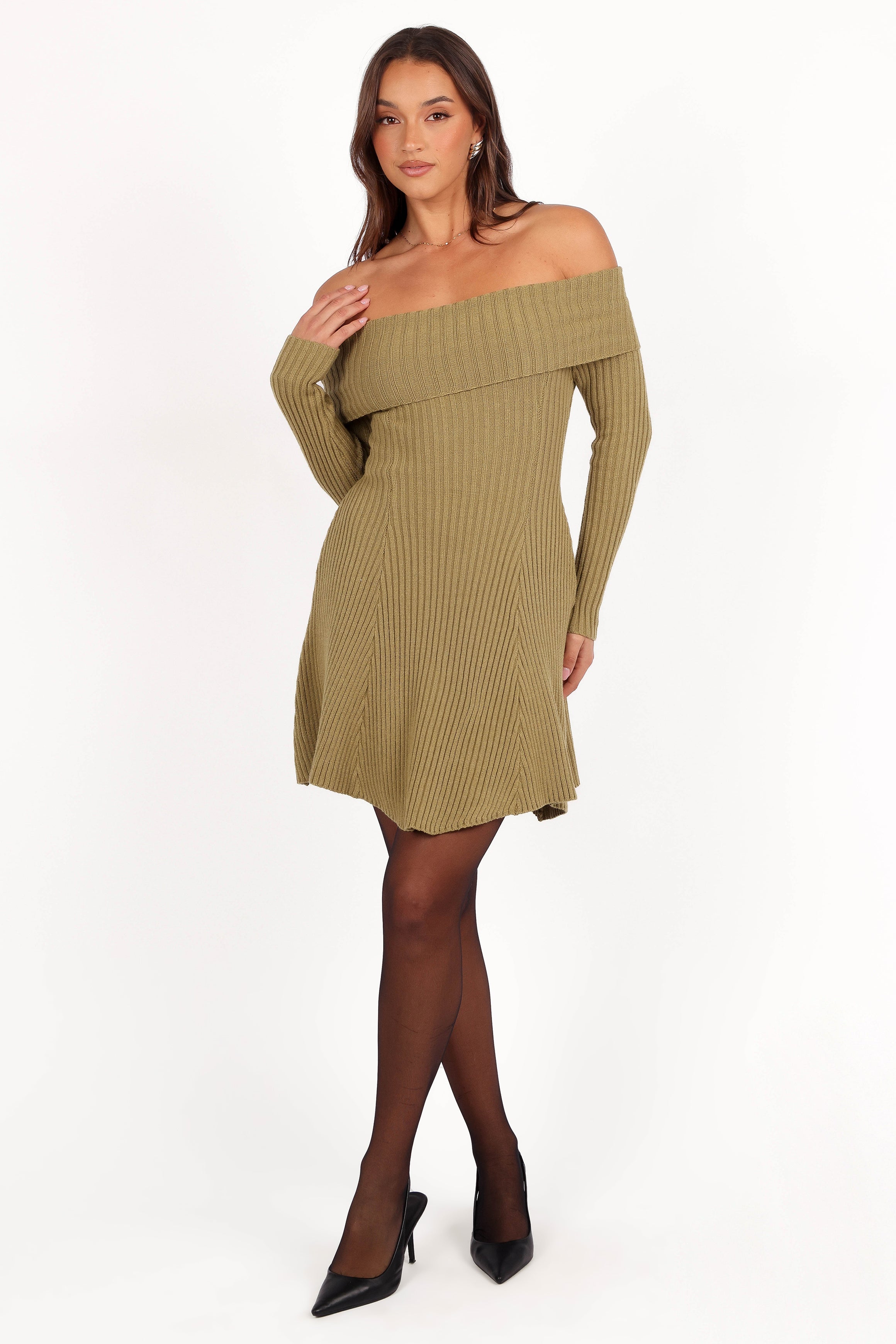 Stylish Francisco Long Sleeve Mini Dress in Olive Green - Perfect for Casual Outings, Date Nights & Fall Fashion