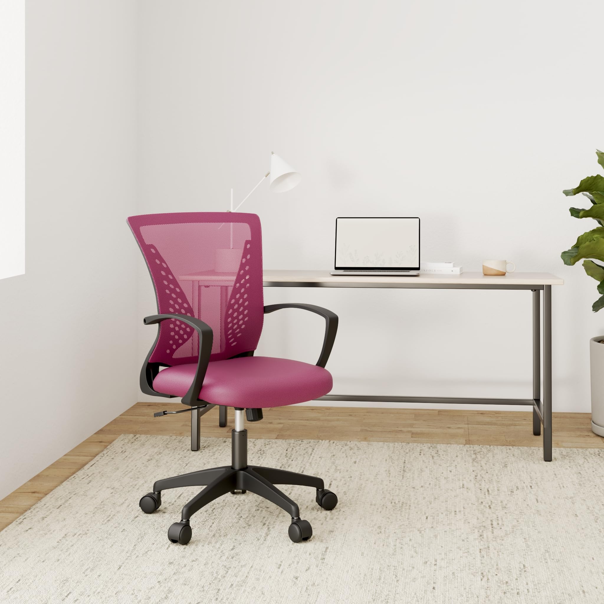 Ergonomic Mesh Office Chair with Adjustable Lumbar Support & Armrests - Mid Back Rolling Swivel Task Chair for Women & Adults - Comfortable Computer Desk Chair for Home Office & Workspace (Pink)