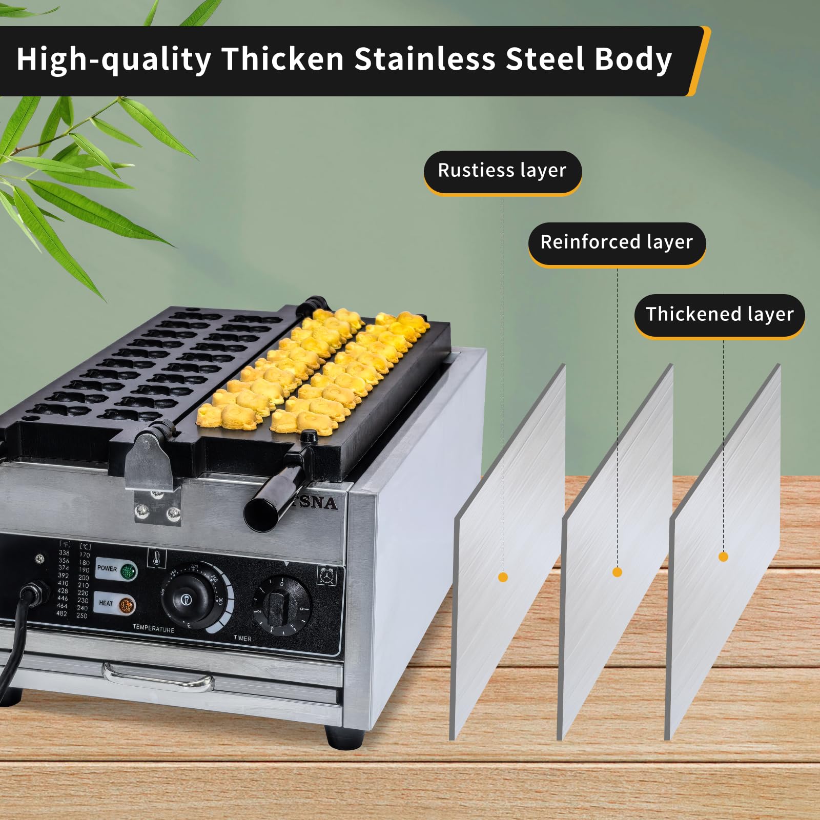 Commercial Bear Waffle Maker - 20 PCS Mini Animal Waffle Baker Machine, 2000W Non-Stick Stainless Steel Waffle Iron with Temperature & Time Control - Perfect for Restaurants, Bakeries, Snack Bars & Family Breakfast