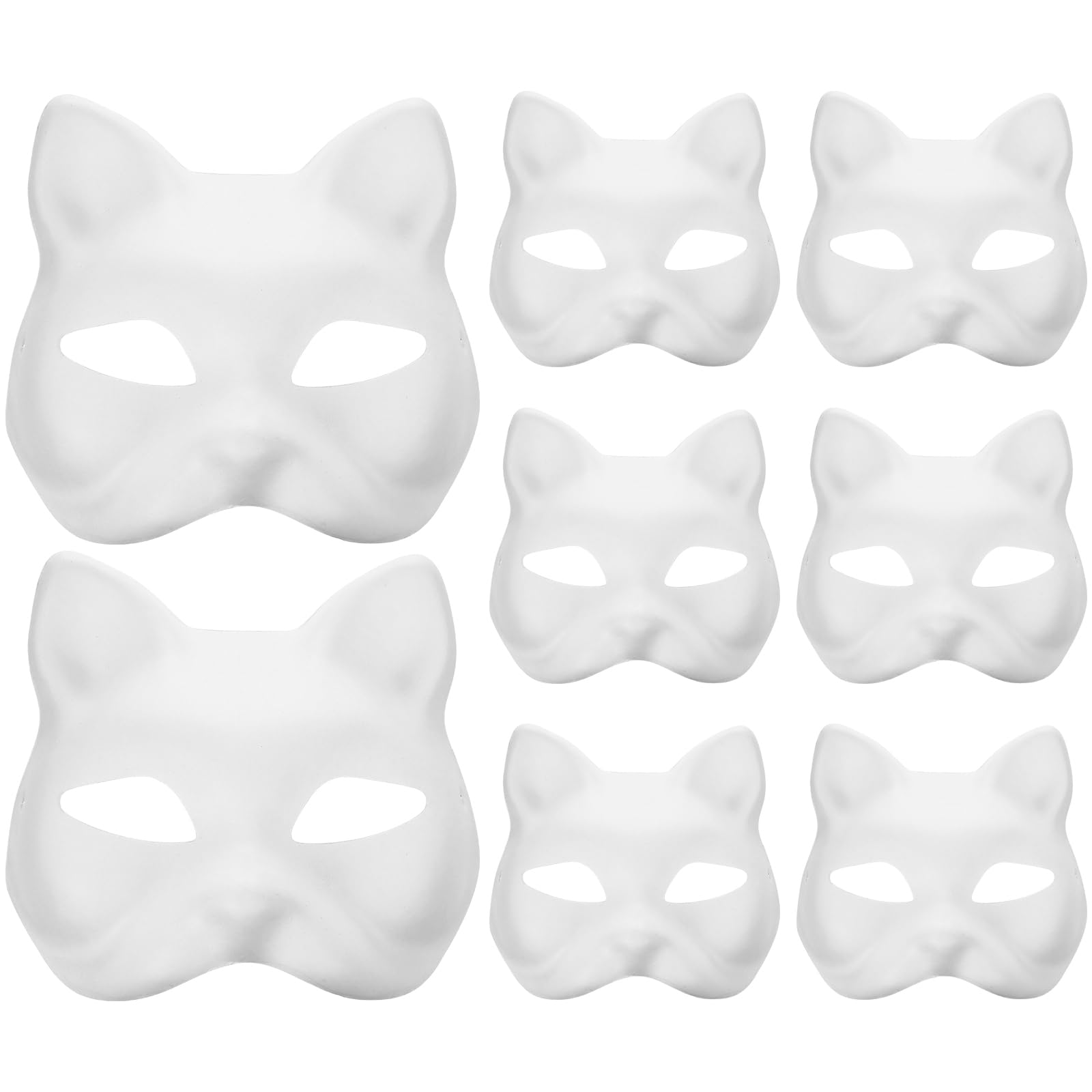 SAFIGLE 8-Piece Unpainted White Cat Mask Set - DIY Animal Face Masks for Kids, Halloween Costume, Party Favors, Arts & Crafts Projects - Perfect for Painting, Graffiti, and Creative Play
