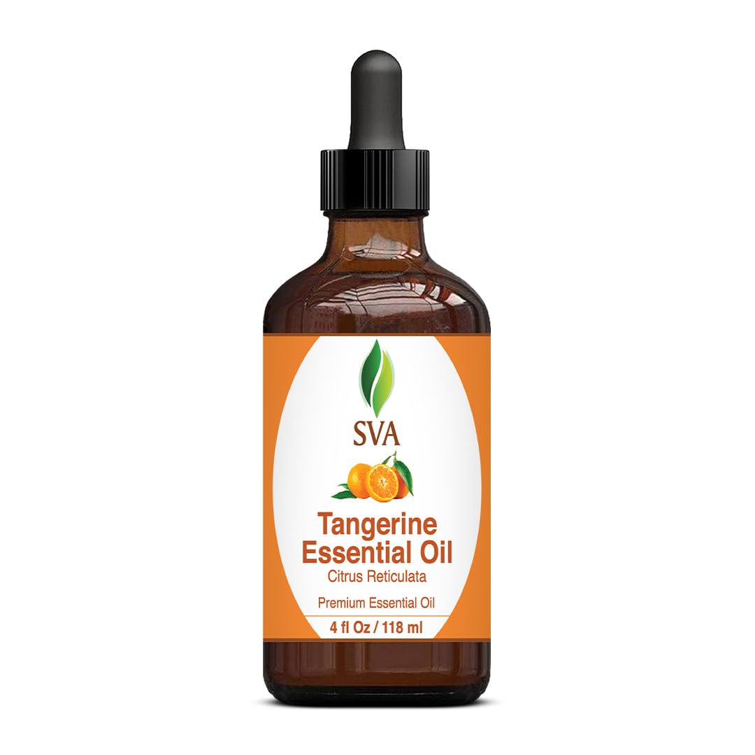 100% Pure Natural Tangerine Essential Oil - 4 Fl Oz (120ml) with Dropper for Aromatherapy, Diffuser, Skin & Hair Care, Massage, Soap & Candle Making - Fresh Citrus Scent for Relaxation & Stress Relief
