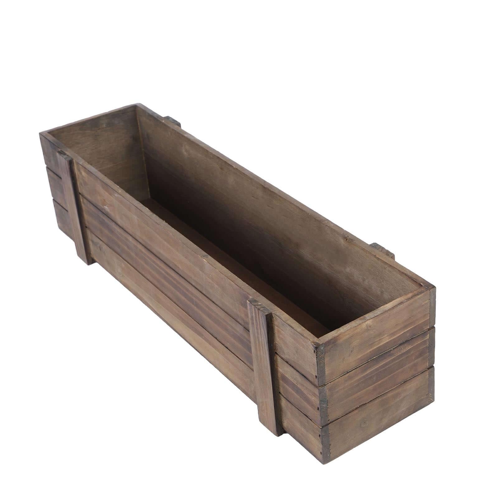 Efavormart 24x6 Inch Smoked Brown Rectangle Wooden Planter Boxes with Plastic Liner - DIY Rustic Wedding Party Decor for Centerpieces, Home Garden, and Outdoor Decorations