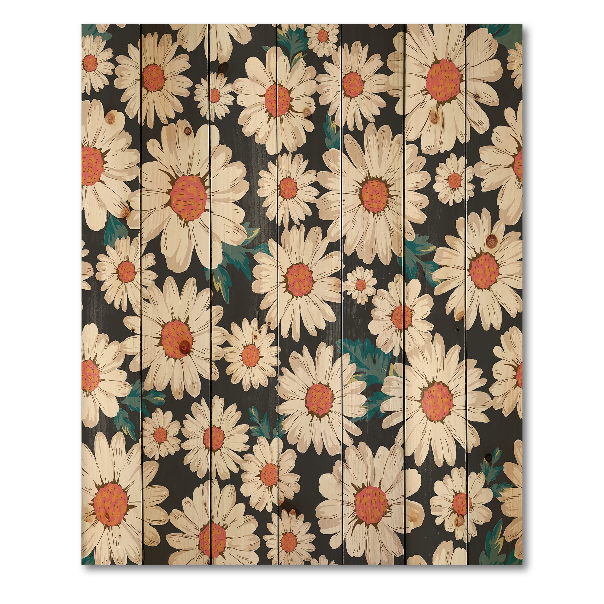 DesignQ White Daisy Flowers Traditional Wood Wall Decor - Large Floral Pine Wood Art Panel 30x40 - Perfect for Living Room, Bedroom & Farmhouse Decor