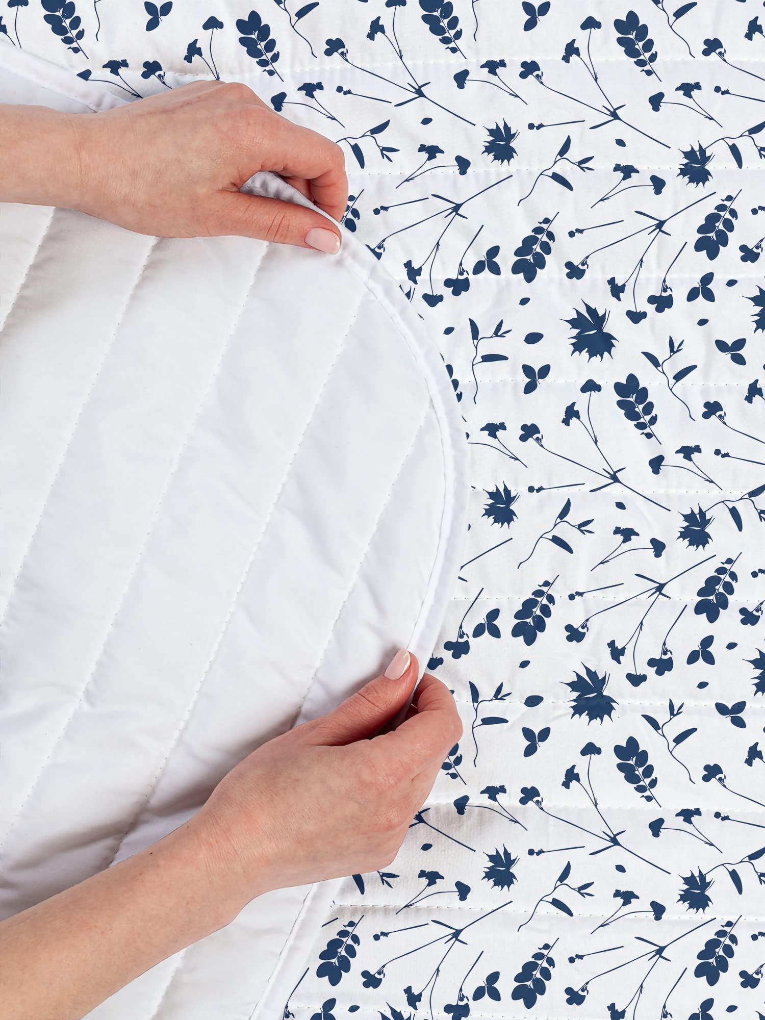 Ambesonne Floral Country Microfiber Bedspread Set - Meadow Branch Silhouette Design with Autumn Leaves, Soft Twin Size Bedding Set Includes Pillow Sham & Comforter in Night Blue & White - Perfect for Cozy Fall Bedrooms and Farmhouse Style Decor