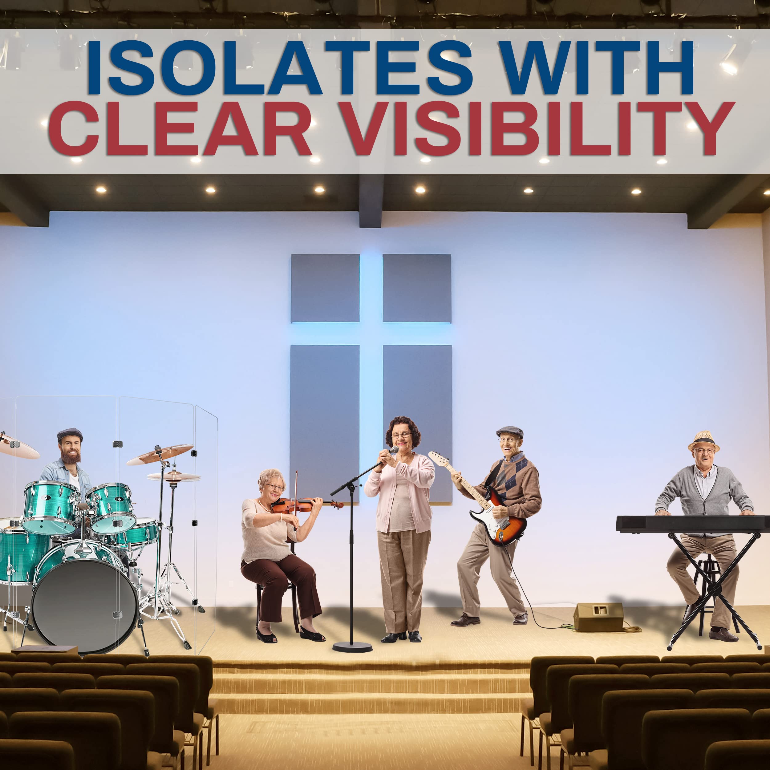 6ft Premium Clear Acrylic Drum Shield with Chrome Hinges - Includes 5 Drum Panels & Soundproof Screen - Perfect for Live Performances, Studio Recording, and Drum Practice