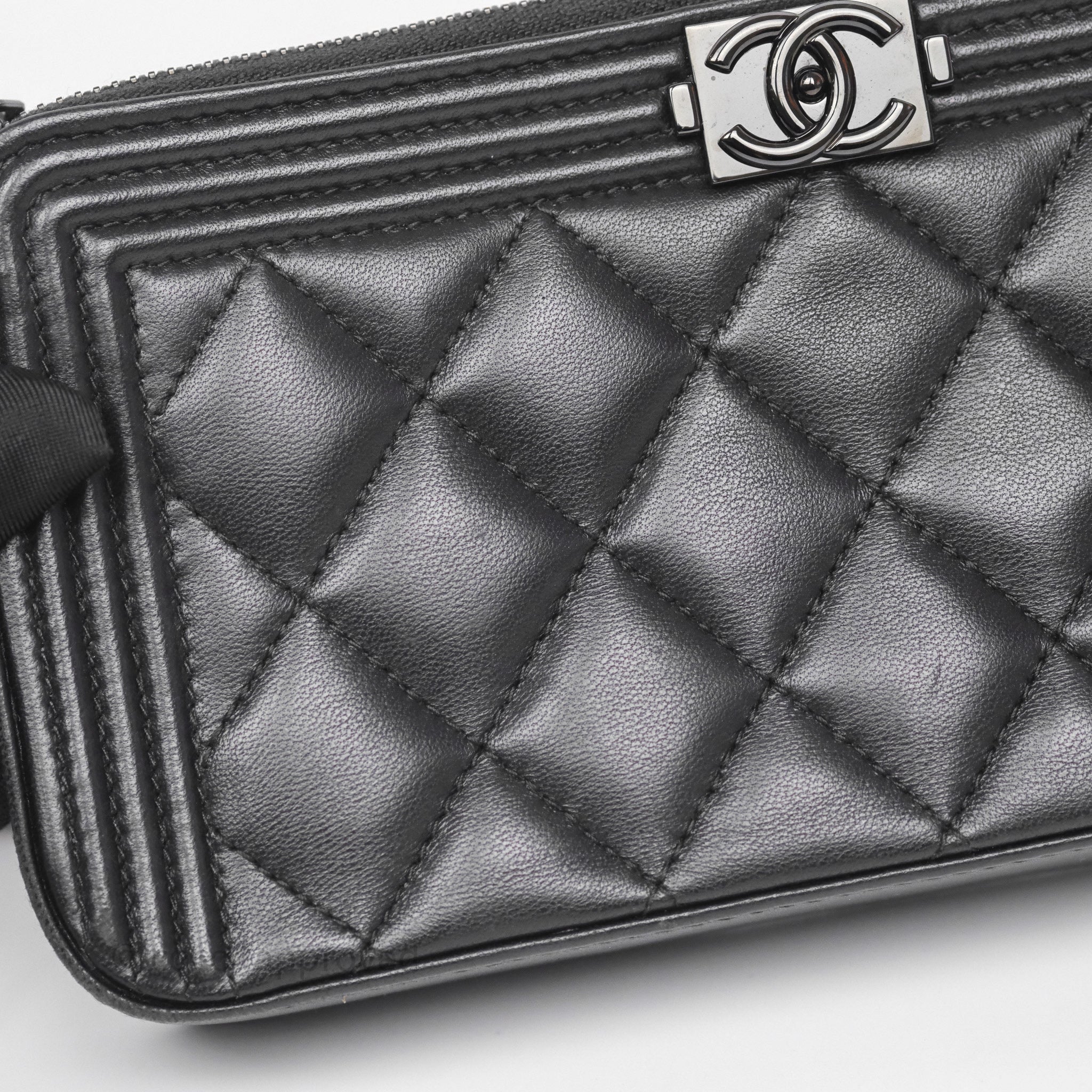 Chanel Boy Double Zip Clutch On Chain So Black Lambskin Leather Crossbody Bag - Perfect for Evening Parties, Date Nights & Luxury Fashion Accessories