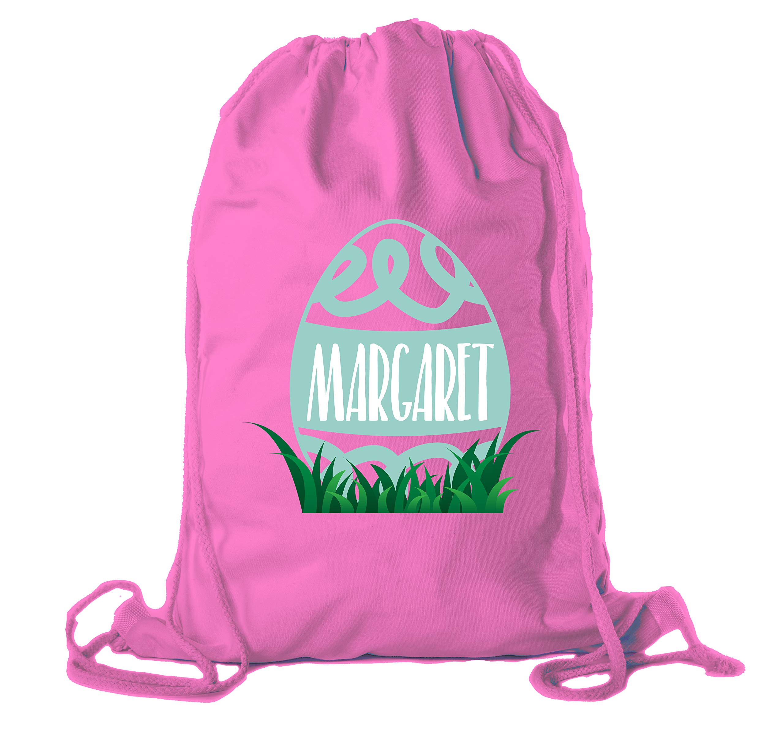 Personalized Easter Basket Bags - Custom Cotton Drawstring Backpacks for Easter Gifts - Swirly Egg Design in Pink (CE2725Easter B S4) - Perfect for Easter Egg Hunts, Spring Celebrations & Kids' Party Favors