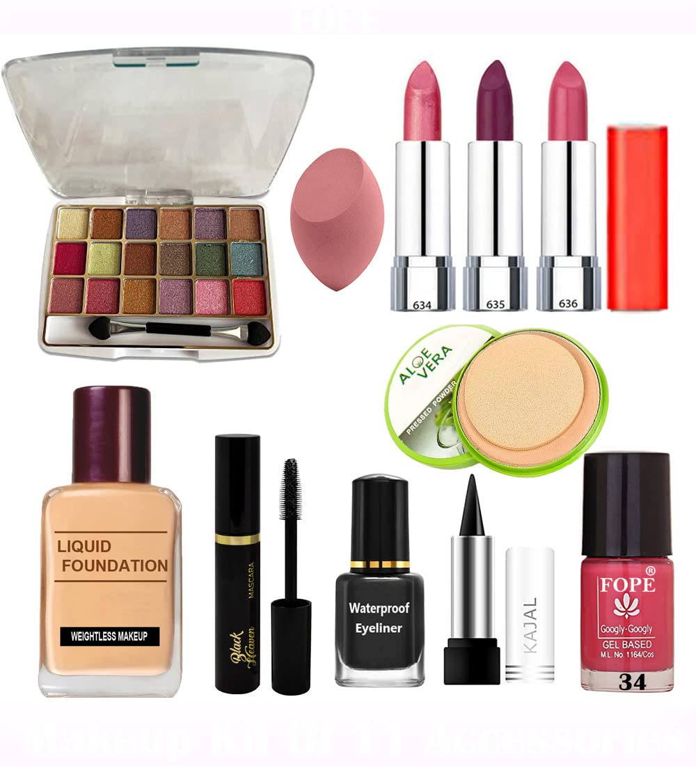 Fope Complete Travel Makeup Kit for Women & Girls - 12 Piece Cosmetic Set with Mirror (Model S19K04A2092) | Perfect for Vacation, Business Trips & On-the-Go Touch Ups