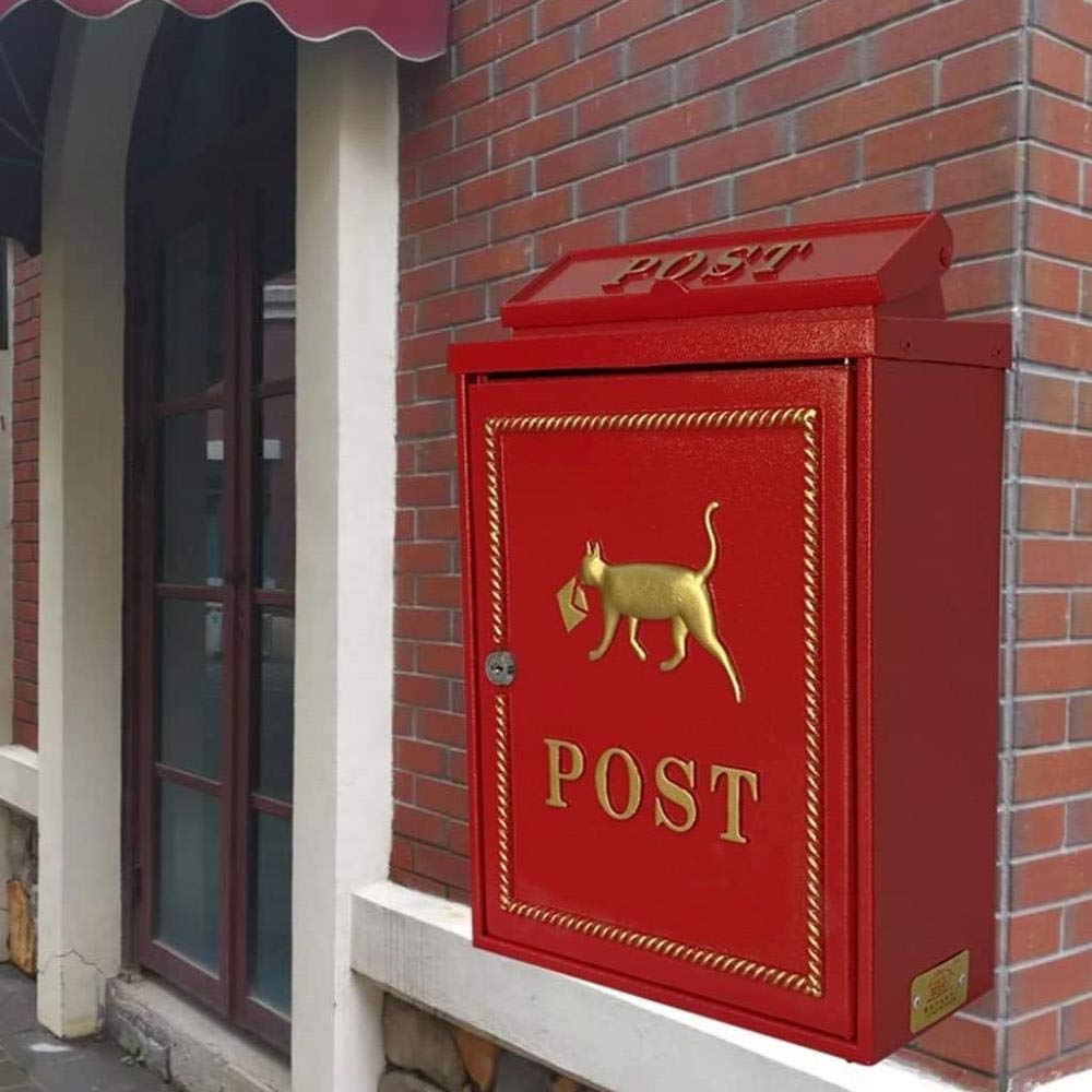 Outdoor Wall Hanging Mailbox - Red Newspaper & Letter Box for Home & Community