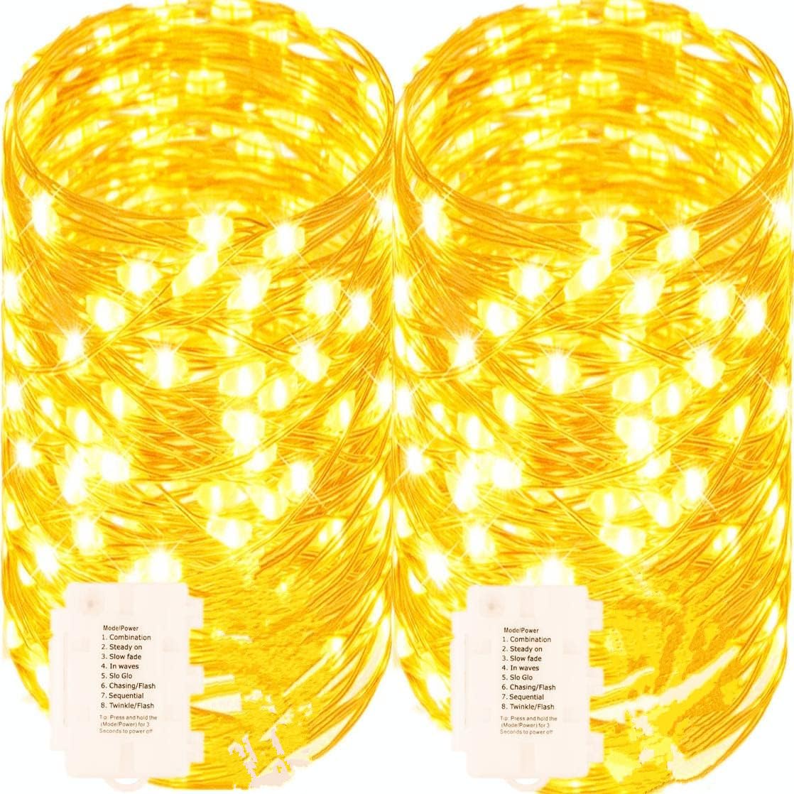 2 Pack 36Ft 100 LED Fairy Lights Plug in - Waterproof Outdoor String Lights with 8 Modes, Flexible Copper Wire for Bedroom Decor, Girls Room, Garden, Christmas Party & Wedding (Warm White) | Perfect for Indoor/Outdoor Decoration, Holiday Lighting & Special Events