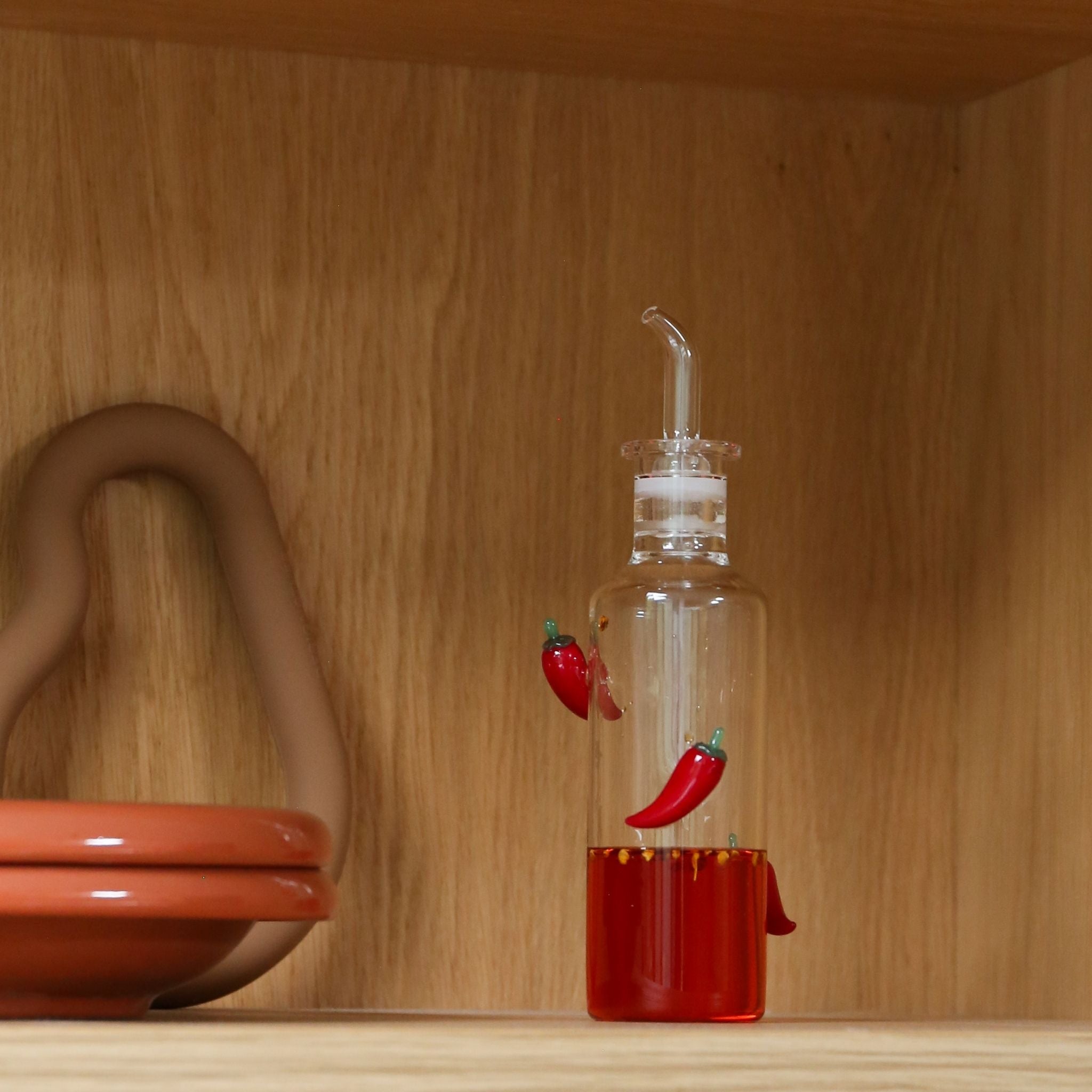 MAISON BALZAC Premium Glass Chilli Oil Bottle - 210mL Clear/Red - Perfect for Cooking, Gifting & Gourmet Kitchen Decor