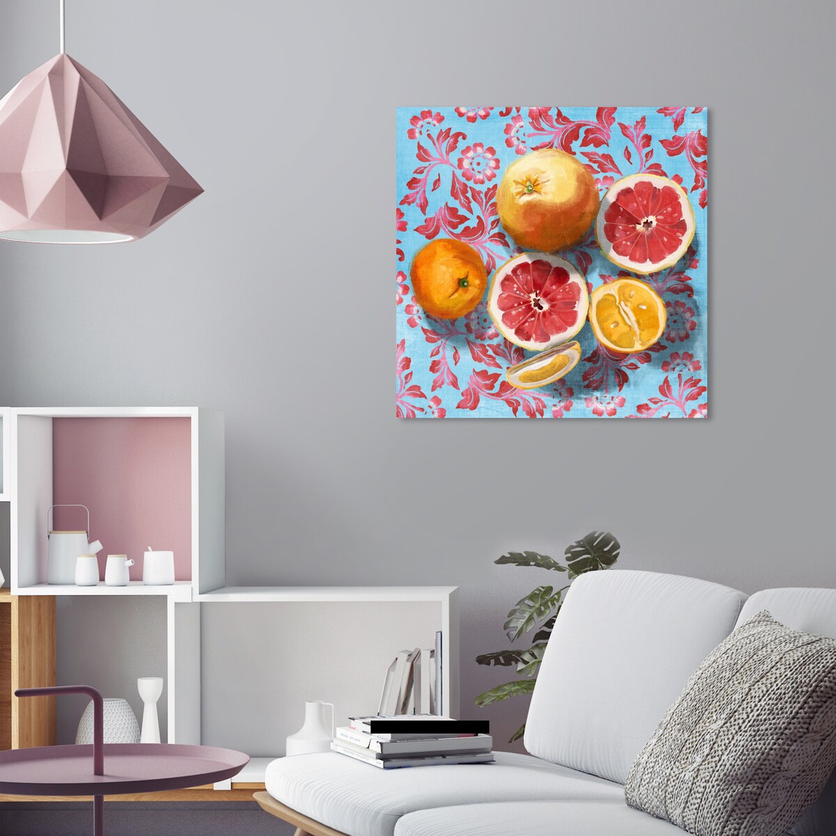 Tropical Citrus Still Life Blue Canvas Wall Art Print - Kitchen & Cabin Decor - Perfect for Farmhouse, Lodge, and Rustic Home Decor