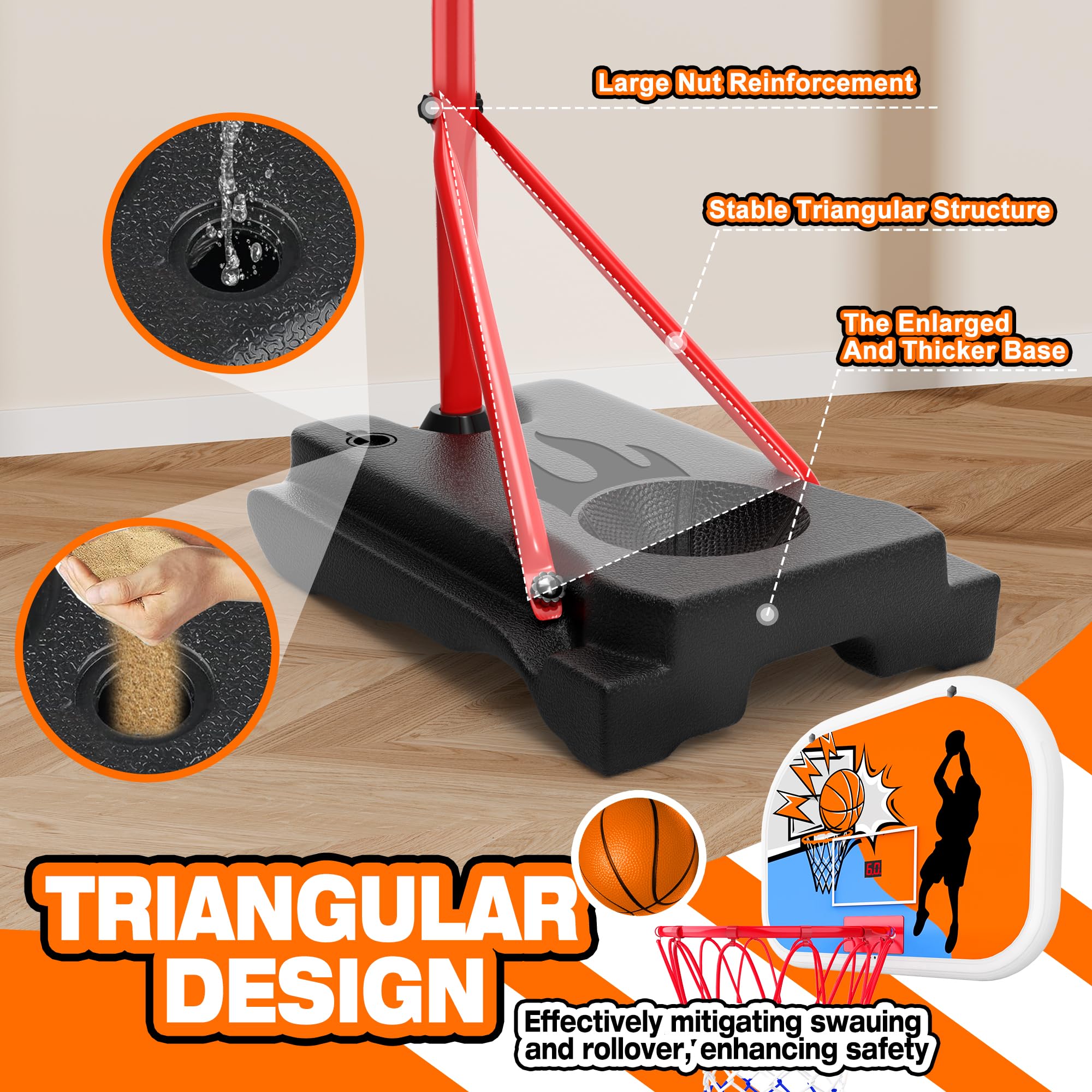 Adjustable Height Kids Basketball Hoop with Electronic Scoreboard (3.4ft-5.9ft) - Indoor/Outdoor Basketball Goal for Toddlers & Children Ages 3-8 - Perfect for Backyard, Playroom & Birthday Gifts for Boys & Girls