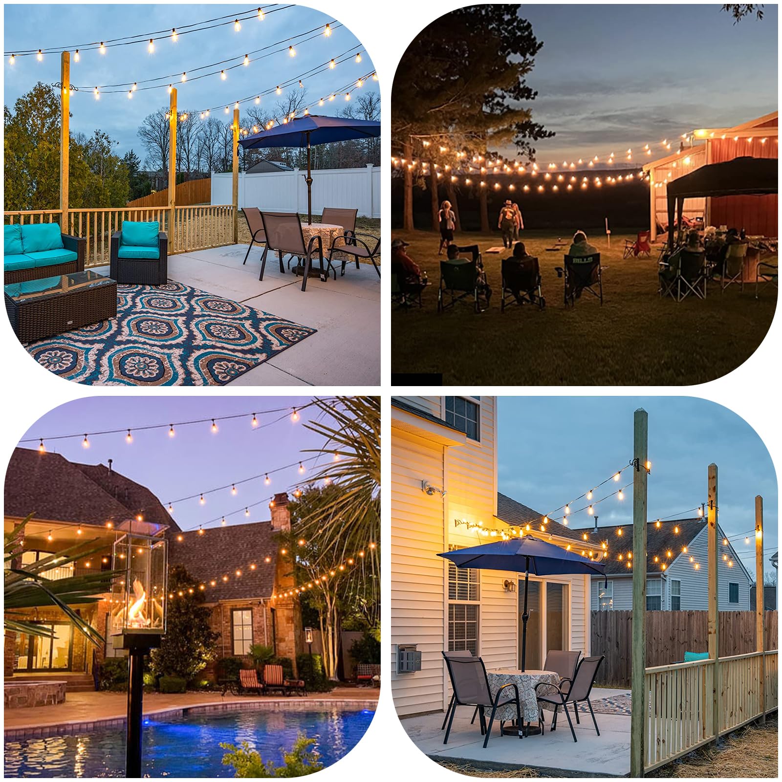 Svater 100ft Outdoor String Lights - 52 Waterproof Shatterproof LED Bulbs (Includes 2 Spare) | Connectable Patio Lights for Backyard, Garden, Porch & Outdoor Decor | Perfect for Parties, Weddings & Evening Ambiance