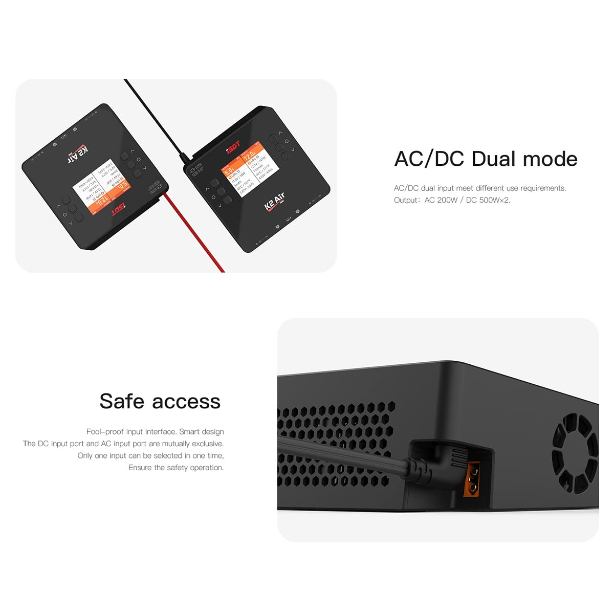 ISDT K2 Air 200W AC 500W DC Dual Channel Smart Battery Charger for RC LiPo LiHv NiMH - Bluetooth APP Control, LCD Display - Perfect for Drone, RC Car & Airplane Battery Charging