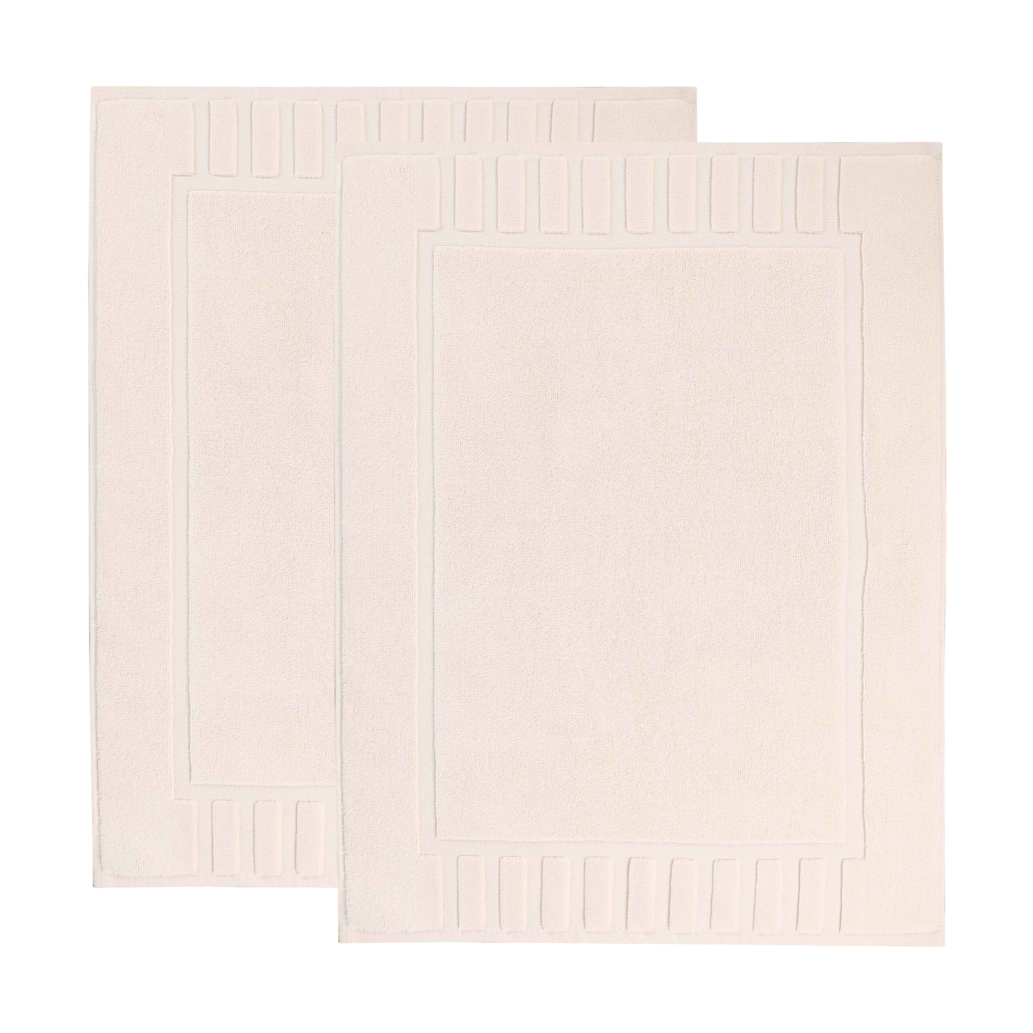 Premium Cotton Modern Geometric Border Bath Mat Set of 2 - Ultra Absorbent, Non-Slip, Quick Dry Bathroom Rug for Bath, Shower & Vanity Area