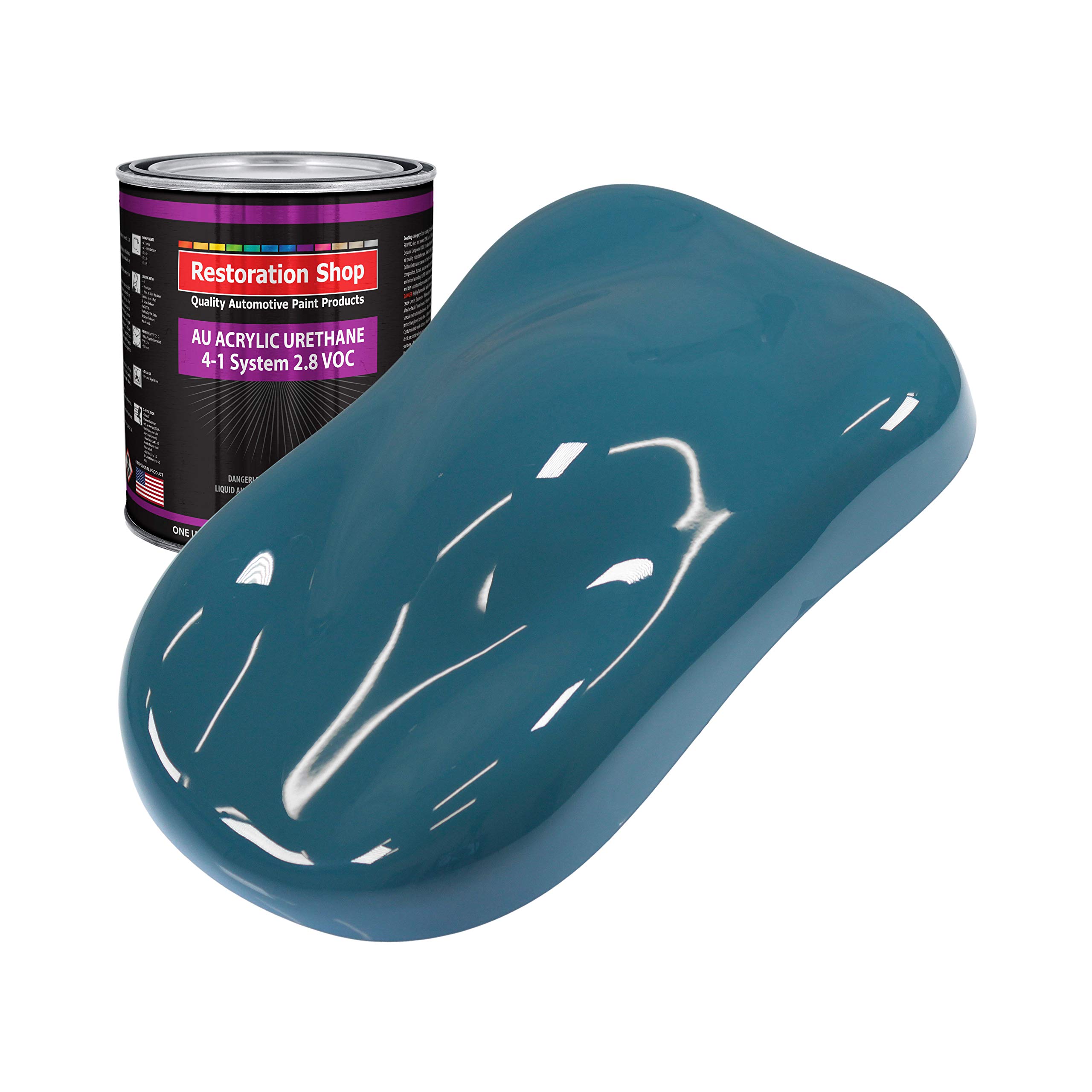 Restoration Shop Medium Blue Acrylic Urethane Auto Paint - Professional Single Stage High Gloss Quart (32 oz) - Low VOC 2.8 Automotive Coating for Cars, Trucks & Motorcycles - Perfect for Touch-Ups, Restorations & Custom Paint Jobs