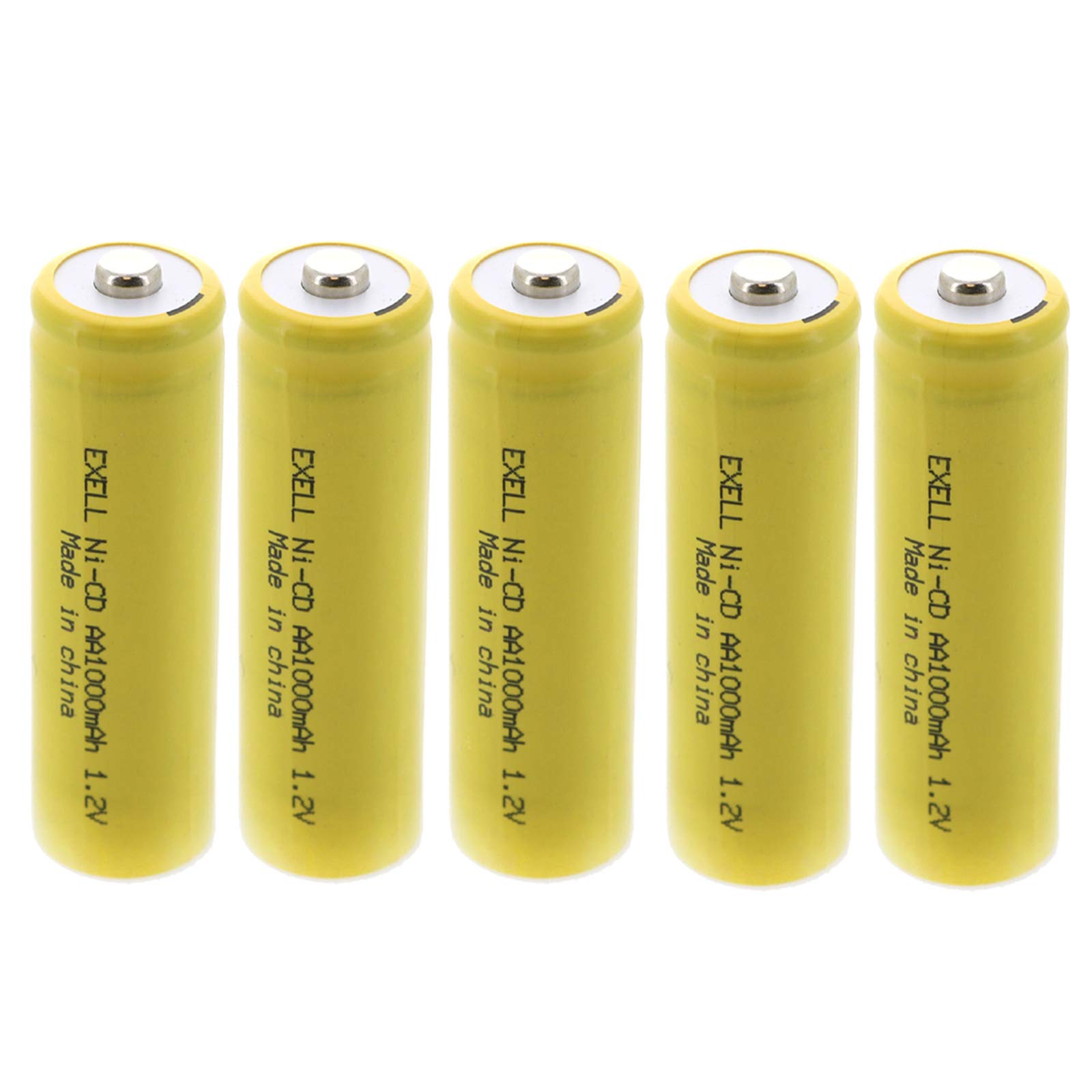 Exell 1.2V 1000mAh AA NiMH Rechargeable Batteries (5-Pack) - Button Top for Solar Lights, Outdoor & Garden Lights - Long Lasting Power for Solar Panels, Landscape Lighting & Emergency Flashlights