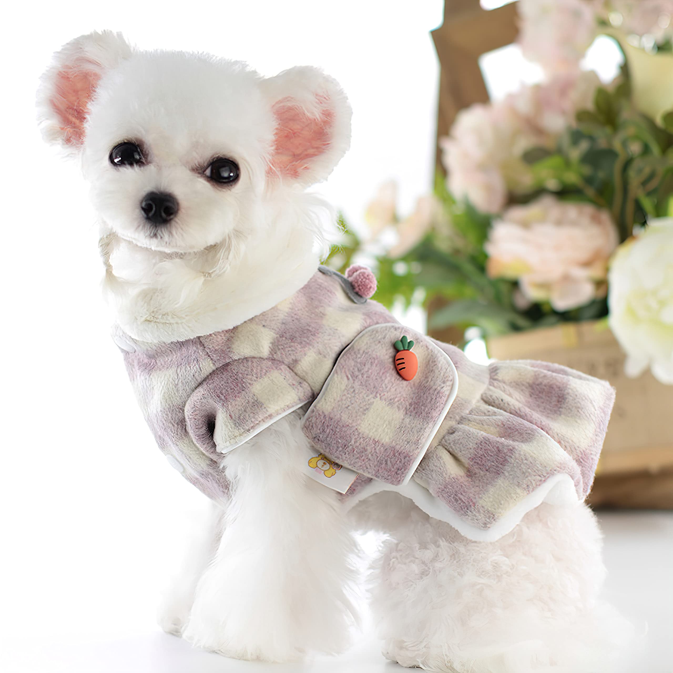 Hamobula Plaid Checked Dog Dresses for Small Dogs - Warm Winter Dog Clothes & Cute Holiday Costume with Fruit Pattern - Perfect for Christmas, Family Photos & Outdoor Adventures