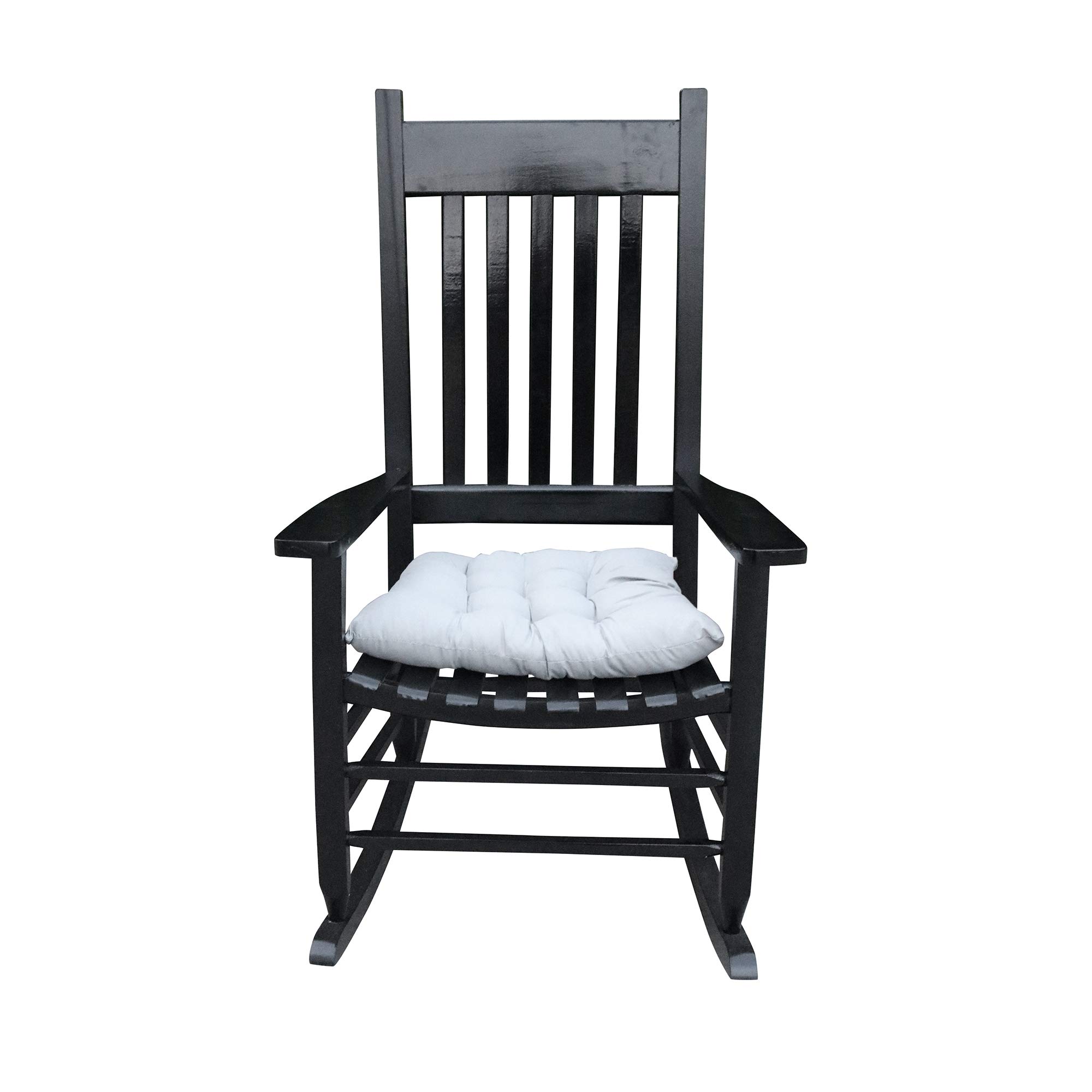 JULYFOX Black Wooden Rocking Chair with Cushion - Heavy Duty 280lb Capacity, 46.5 Inch High Back Outdoor Rocker for Porch, Patio, Garden & Deck - Perfect for Relaxing, Reading & Enjoying Nature