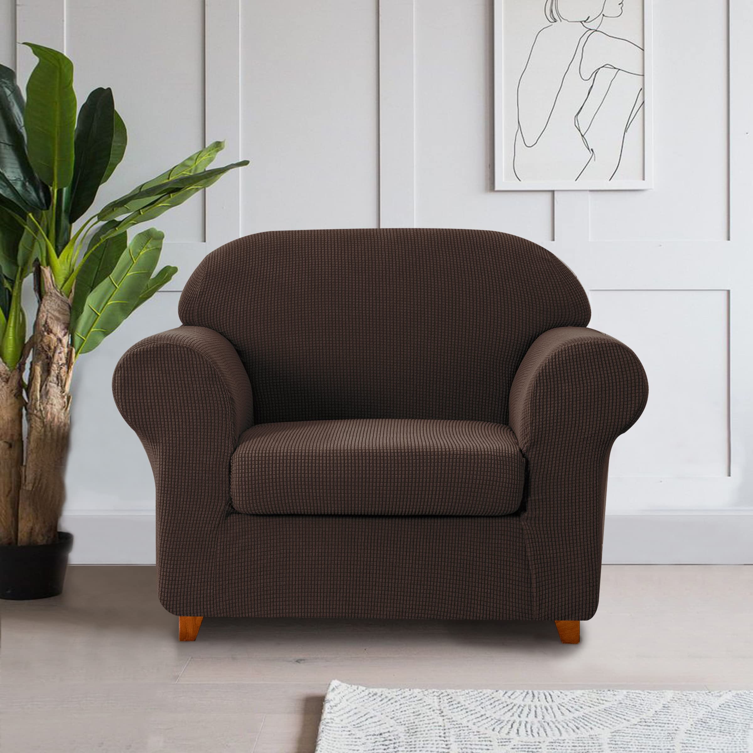 SUBRTEX Sofa Slipcover with Separate Cushion Covers - Stretchable 1-Seater & 3-Seater Couch Protector for Pets & Kids (Small/Large, Chocolate Brown) - Perfect for Living Room Furniture Protection & Home Decor