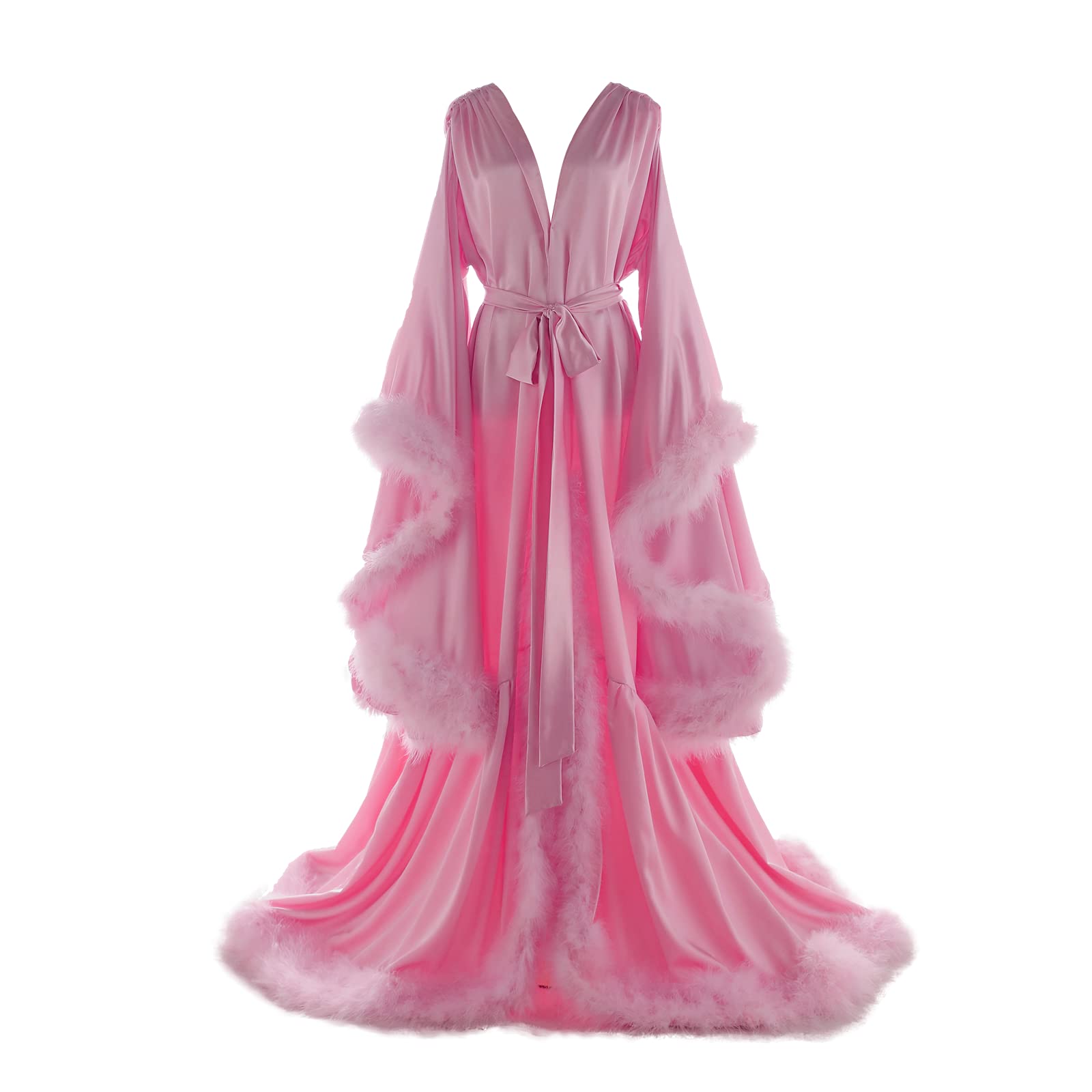 Elegant Women's Feather Bridal Robe - Silk Maternity Photoshoot Nightgown & Hollywood Style Lingerie Bathrobe for Wedding, Honeymoon & Boudoir Photography