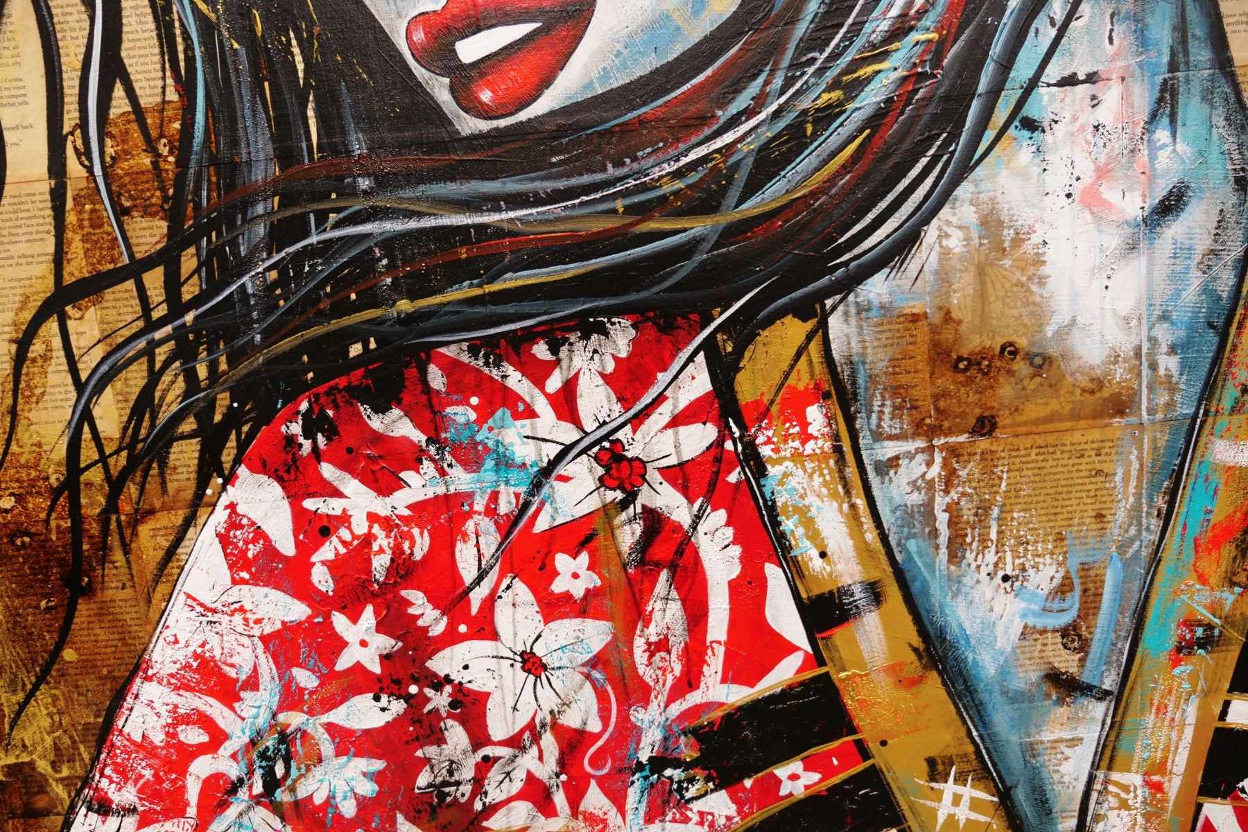 Cherry Asami 120cm x 150cm Geisha Abstract Realism Canvas Art - Japanese Inspired Wall Decor for Living Room, Bedroom & Office