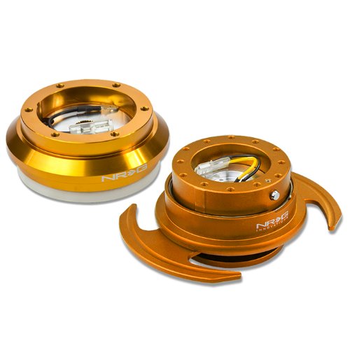 NRG Innovations SRK-110H-RG+650RG 6-Hole Aluminum Ball Bearing Steering Wheel Quick Release Hub Adapter with Handle - Rose Gold (Gen 3.0) | Compatible with Racing Simulators & Custom Car Builds