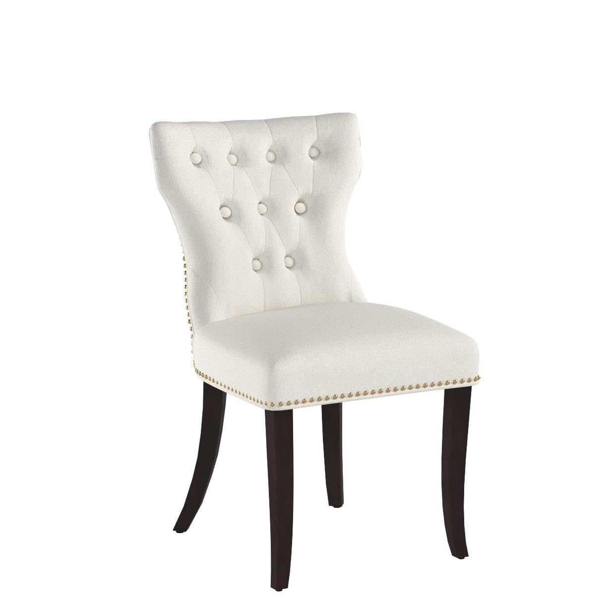 DAGONHIL Fabric Dining Chairs Set of 2 - Tufted Upholstered Solid Wood Accent Chairs with Nail Heads & Buttons for Dining Room & Living Room - Beige - Perfect for Home, Office, and Restaurant Decor
