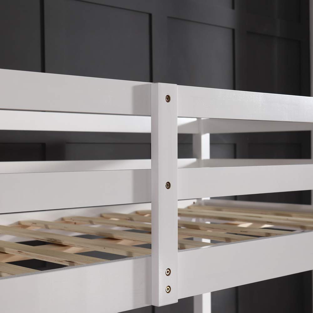 JOYMOR High Loft Twin Wooden Bed Frame for Kids, Teens & Adults - Sturdy Single Loft Bed No Box Spring Needed (White) - Perfect for Small Bedrooms, Dorms & Space-Saving Kids' Rooms