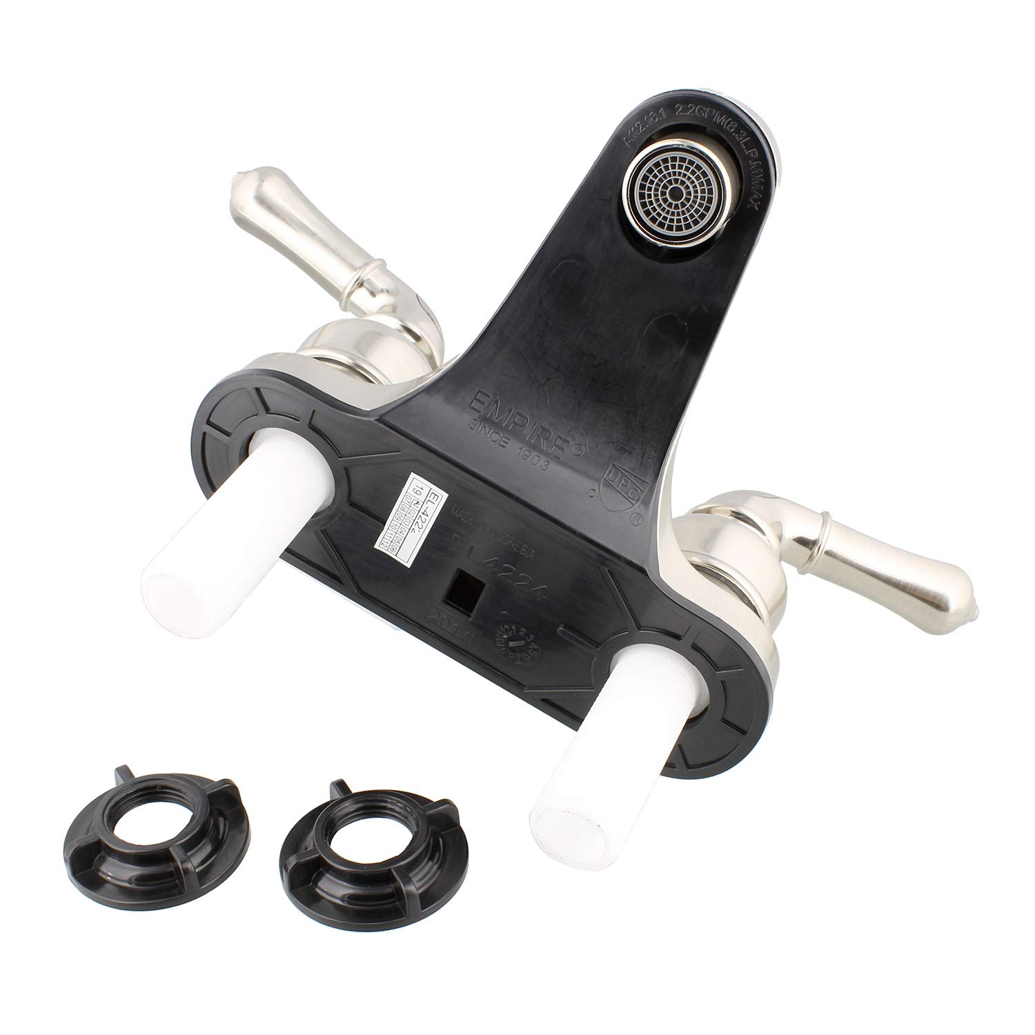 Empire Faucets RV Lavatory Faucet - 4 Inch Nickel Bathroom Sink Faucet with Water Saving Aerator & Teapot Handles for RV, Camper, Tiny House, and Mobile Home