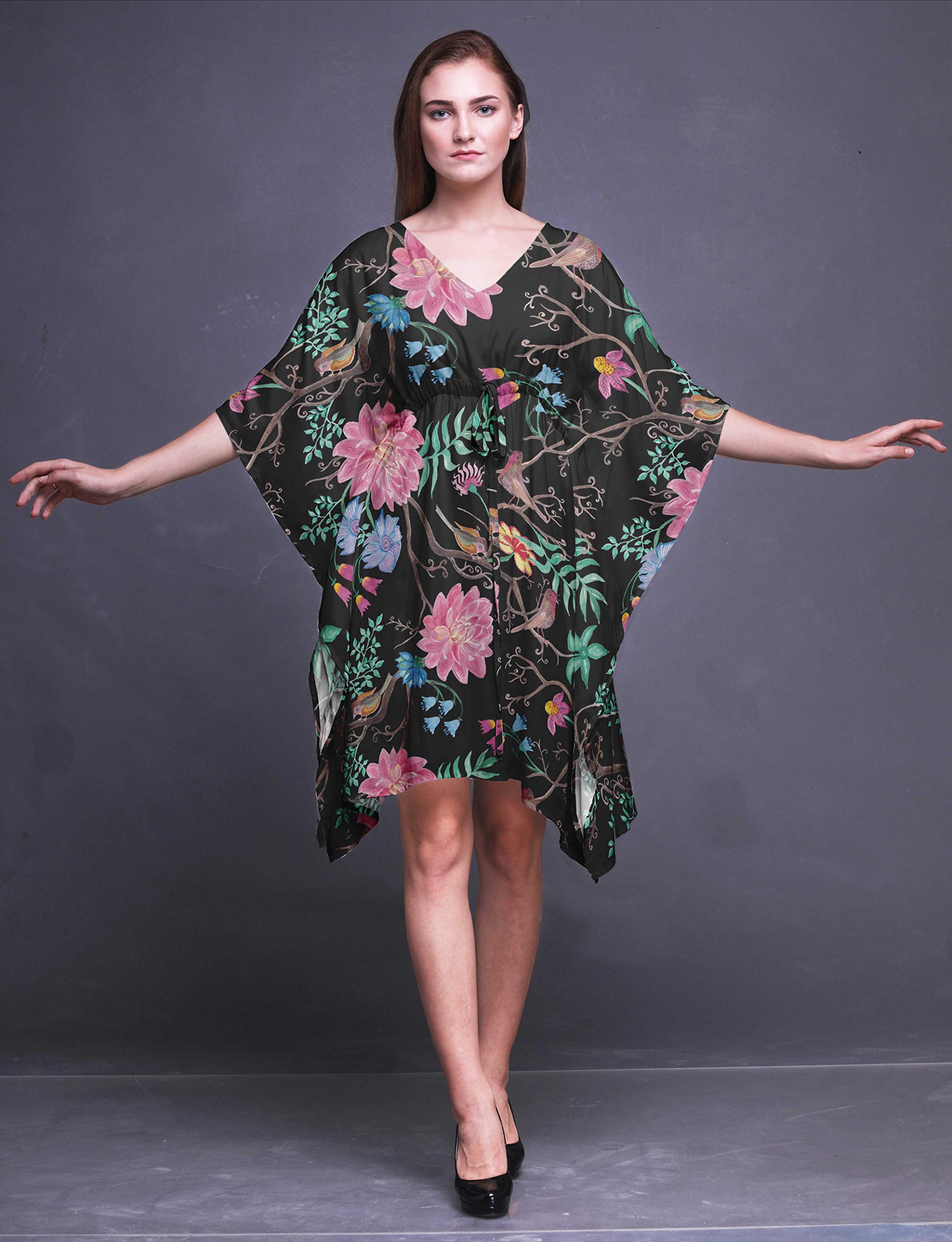 Bimba Women's Short Caftan Midi Dress - Beach Cover Up, Swimwear Cover Up, Summer Kaftan Dress for Pool, Vacation & Boho Style Outfits