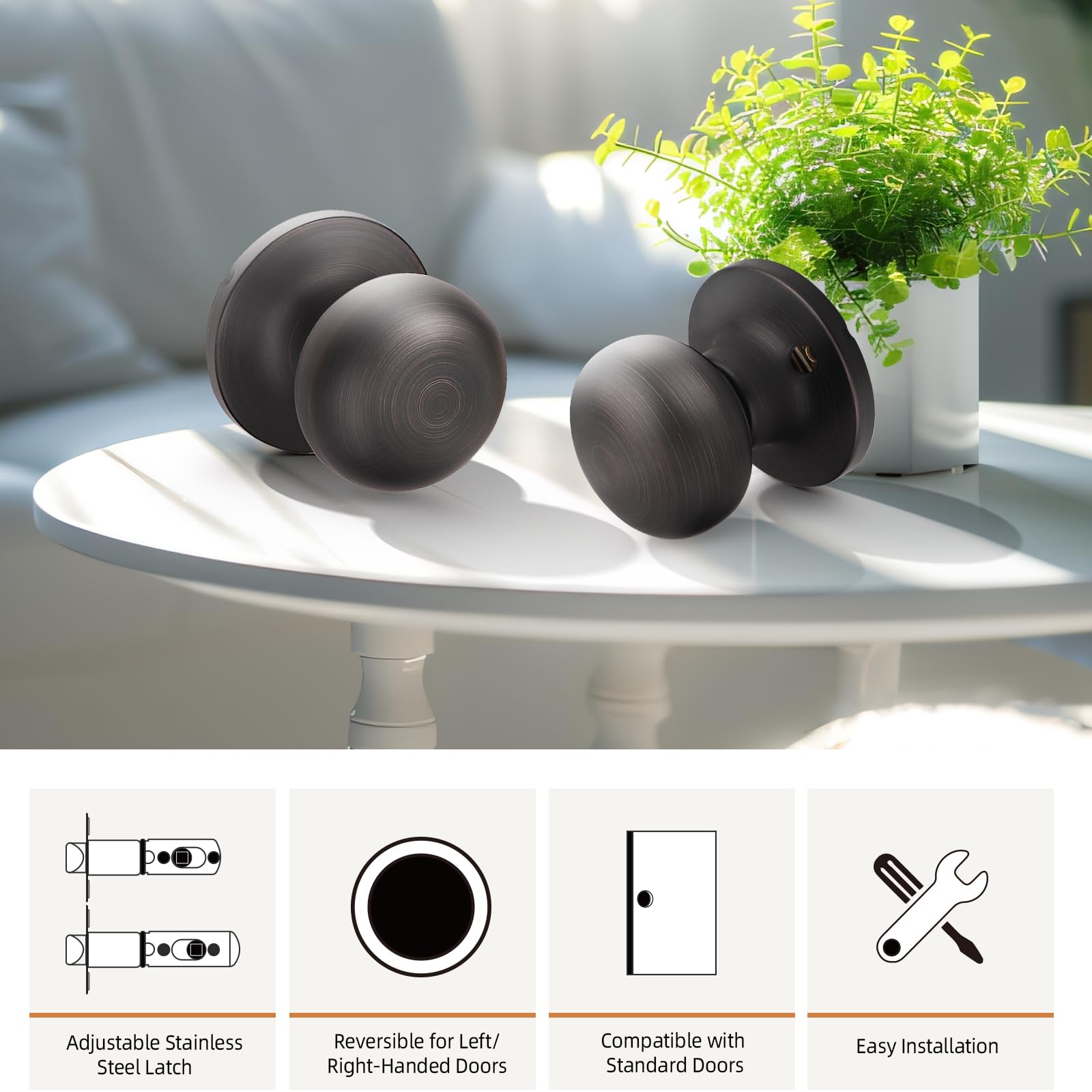 GOBEKOR 2 Pack Oil Rubbed Bronze Interior Door Knobs with Lock - Passage & Closet Door Handles for Bedroom, Bathroom & Cabinet Doors (Smooth Operation & Easy Installation)