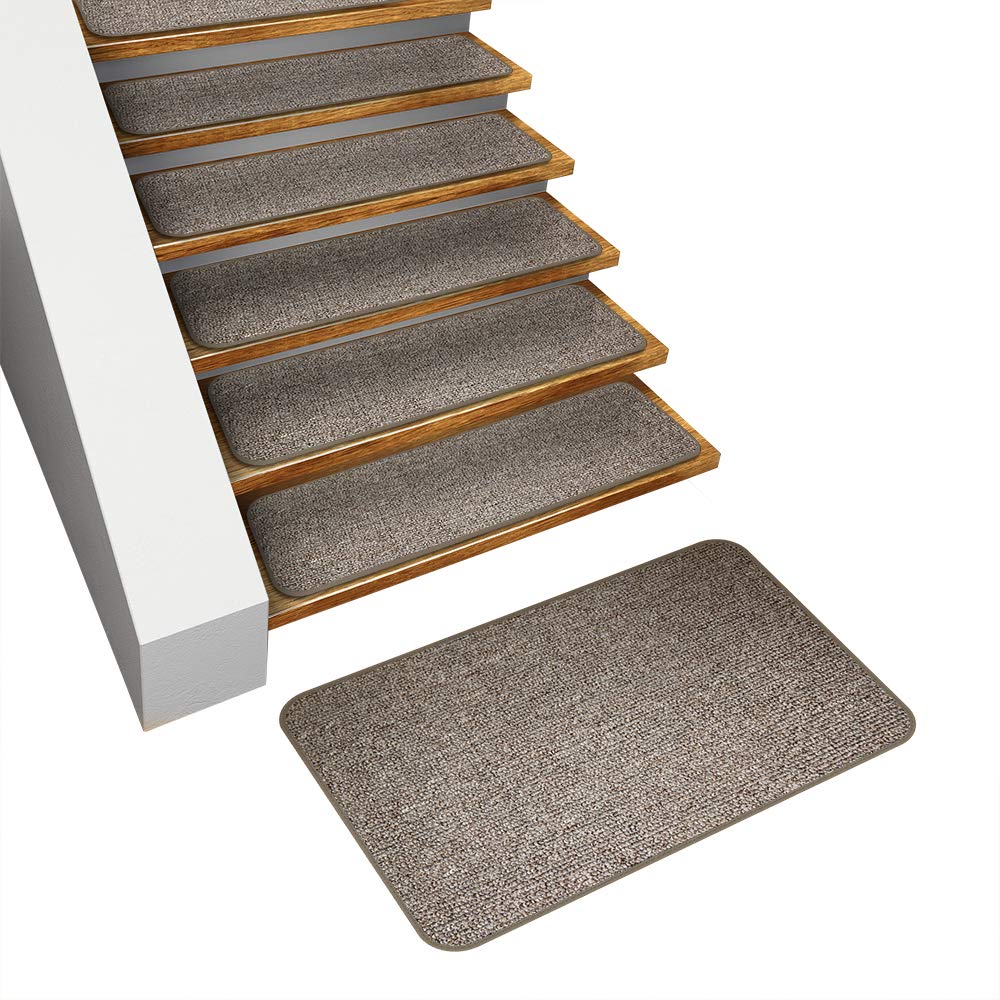 Non-Slip Carpet Stair Treads Set of 15 with Matching Landing Rug - Pebble Beige | Skid-Resistant Staircase Safety Solution for Homes, Offices & Apartments