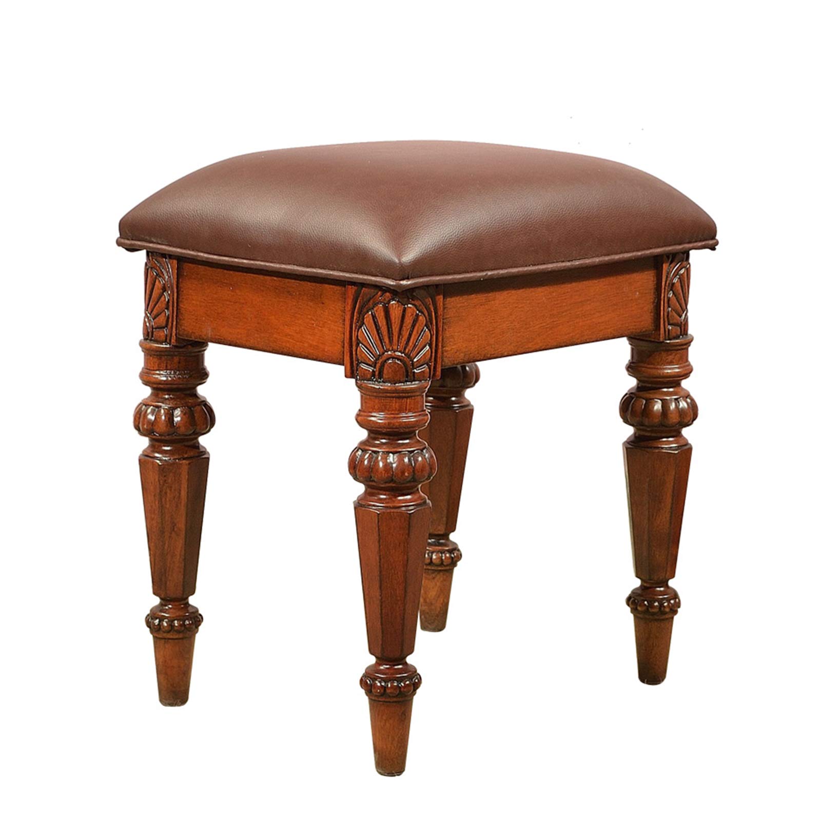 Wood Vanity Stool with PU Padded Seat - Makeup Chair for Dressing Room & Bedroom