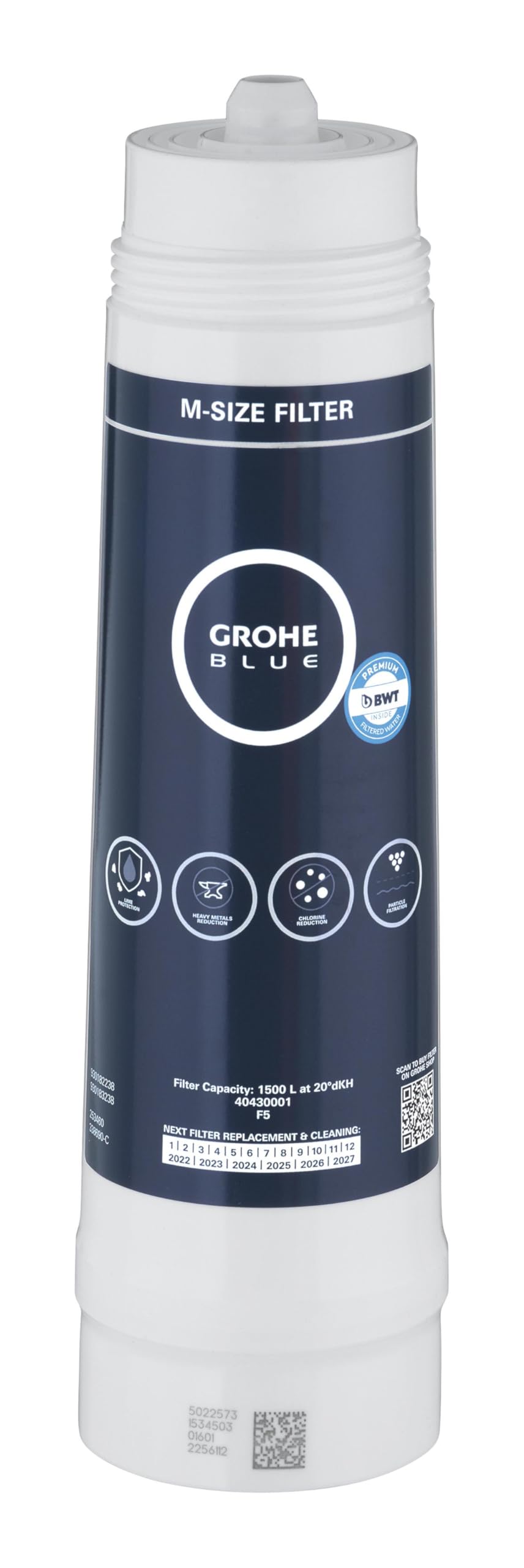 Grohe 40430001 Blue 5-Stage Replacement Water Filter - 396.25 Gallon Capacity | Under Sink Filtration System for Clean Drinking Water | Perfect for Home & Office Use