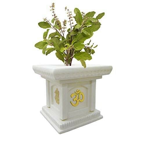 Tyagi-Export 10-inch White Tulsi Planter with Stand for Incense Sticks - Traditional Indian Pot for Home, Garden, Porch Decor | Perfect for Puja, Meditation & Ayurvedic Herbs