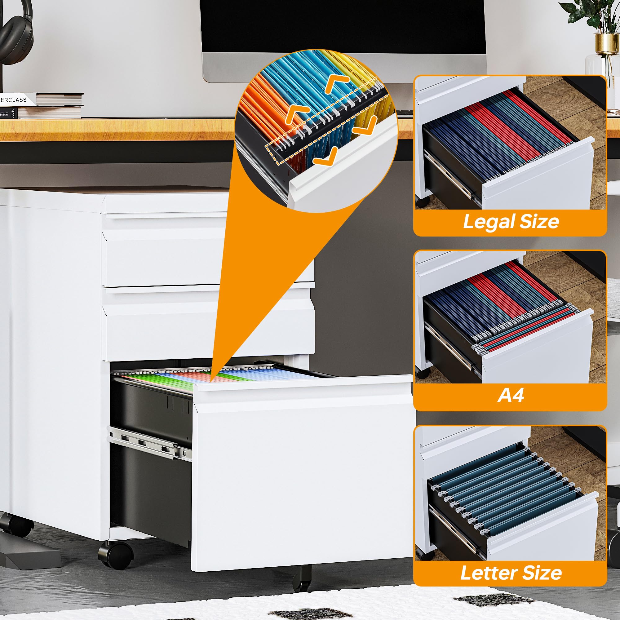 Locking 3-Drawer Mobile File Cabinet with Wheels - STANI Under Desk Metal Filing Cabinet for Office, Fully Assembled - Perfect for Small Spaces, Home & Office Organization