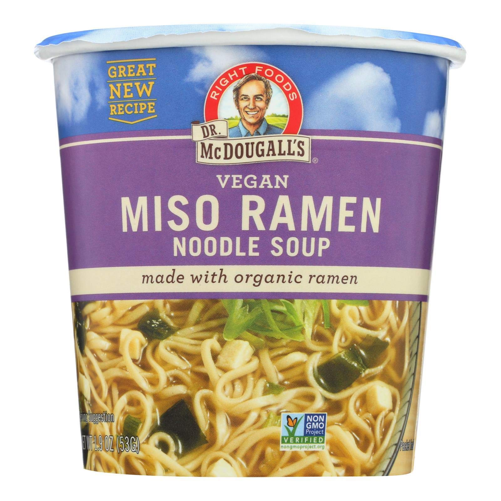 Dr. McDougall's Vegan Miso Ramen Soup Cup - 6 Pack (1.9 Oz Each) | Instant Noodle Meal | Quick Lunch, Office Snack & Emergency Food Supply
