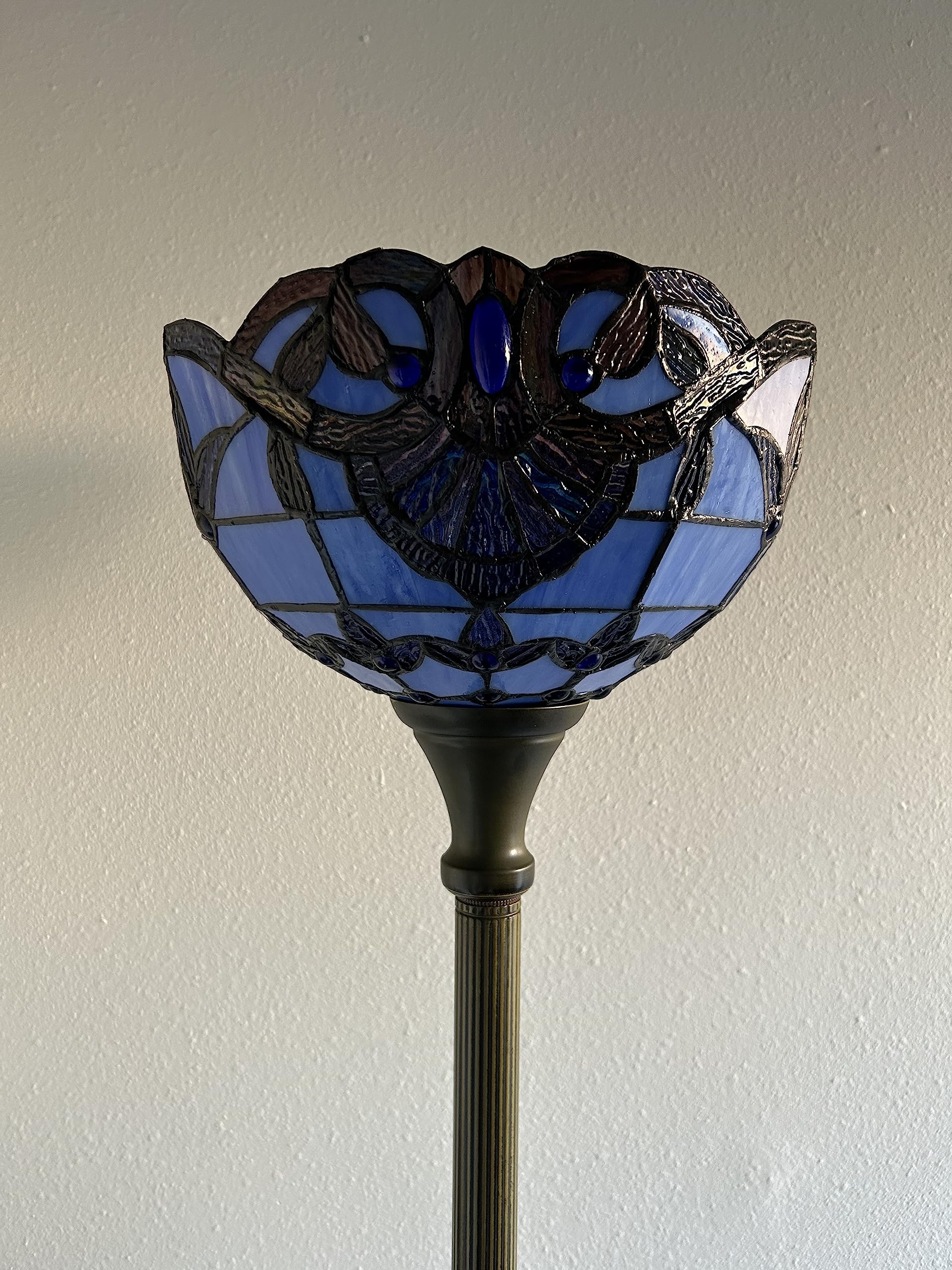 Tiffany Torch Floor Lamp with Blue Stained Glass - Baroque Style LED Floor Light with Included Lavender Bulb for Living Room, Bedroom, Office Decor - 66