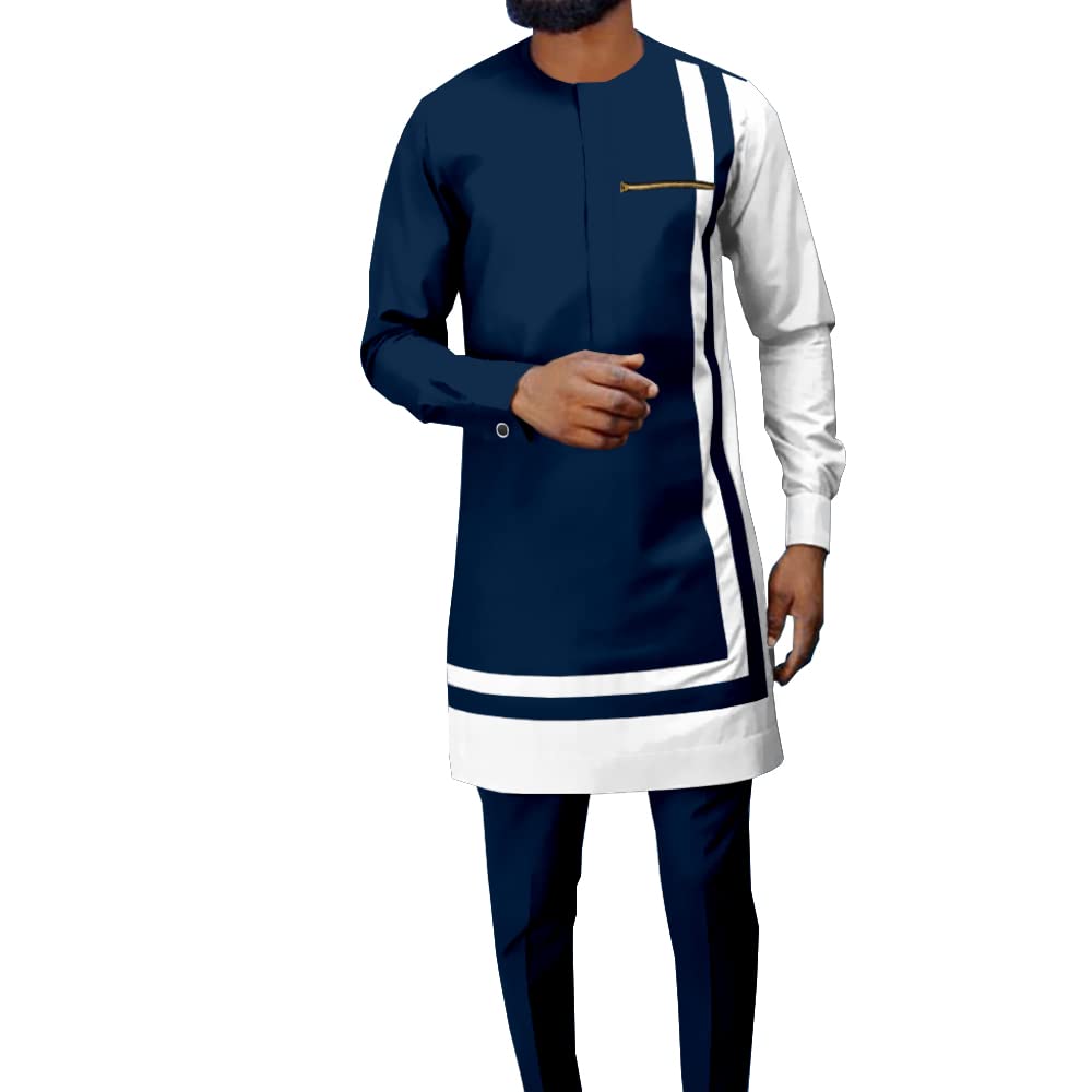 African Men's Dashiki Outfit - 2 Piece Ankara Tracksuit Set with Long Sleeve Coat & Pants | Plus Size African Fashion for Weddings, Parties & Cultural Events