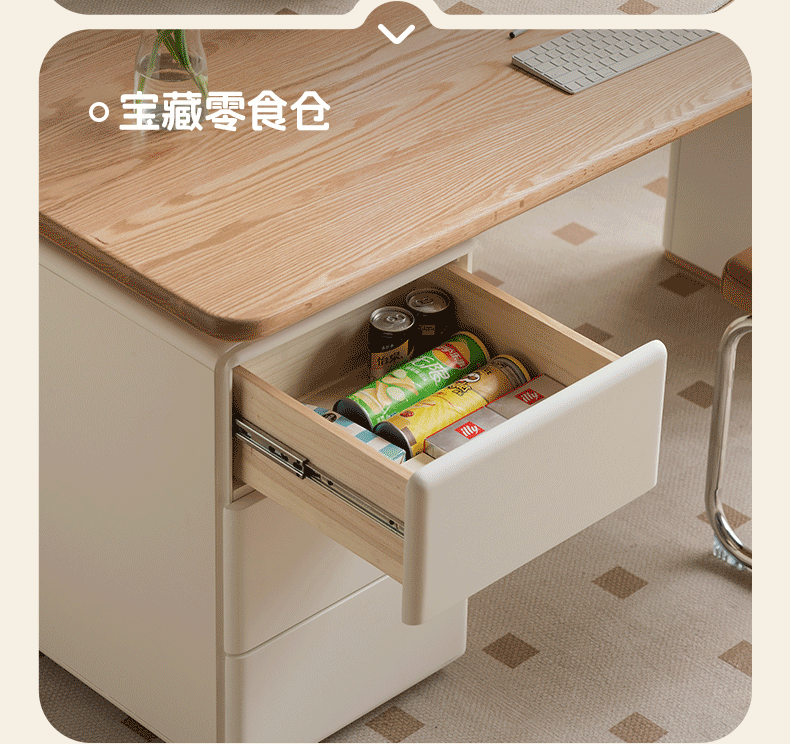 Solid Oak Wood Desk with Lower Storage Cabinet - Sturdy Home Office Desk for Study, Work & Writing