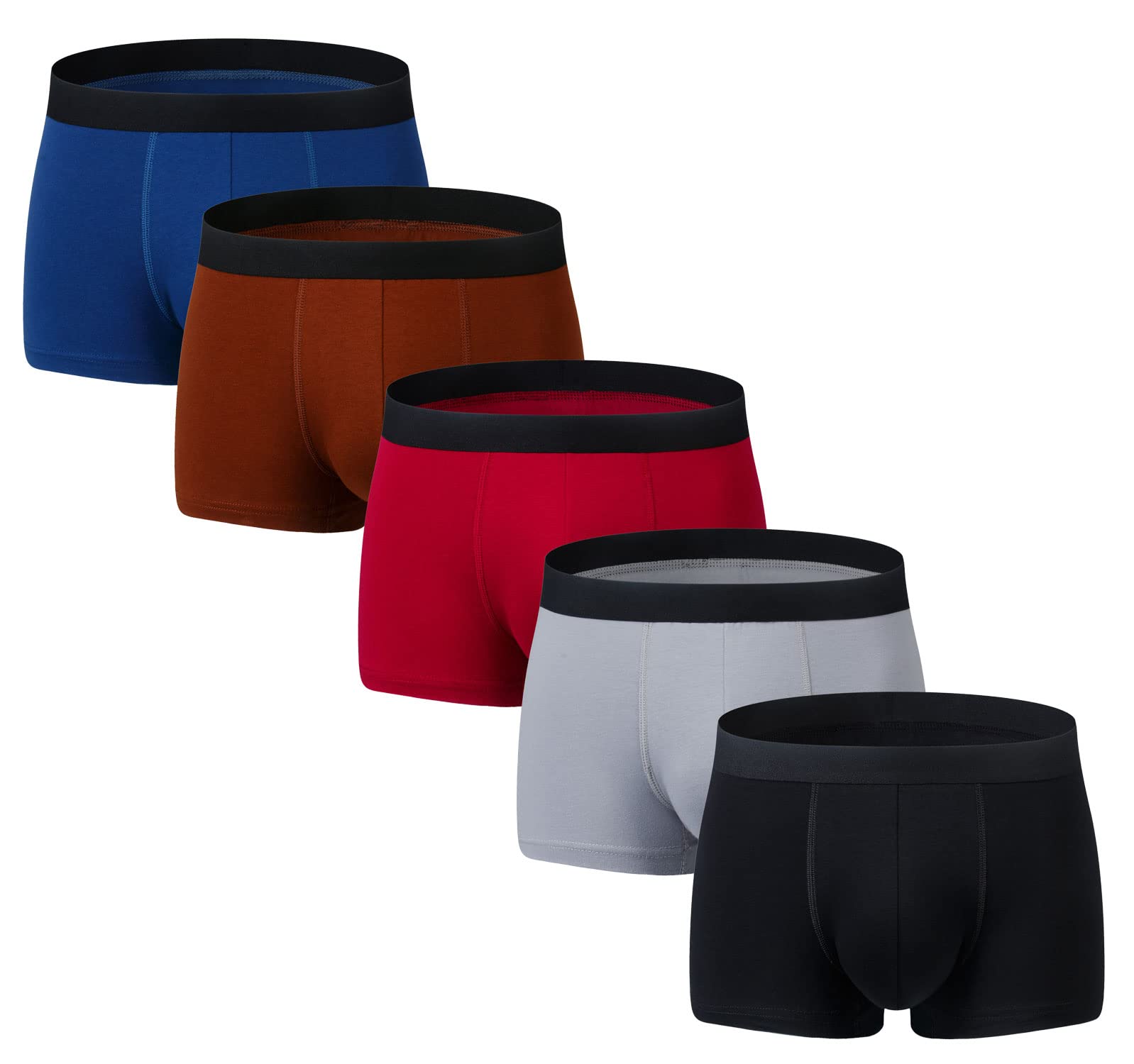 Aserlin Men's Cotton Boxer Briefs with Huge Pouch - 5 Pack Comfortable Breathable Underwear for Everyday Wear, Workout & Lounge