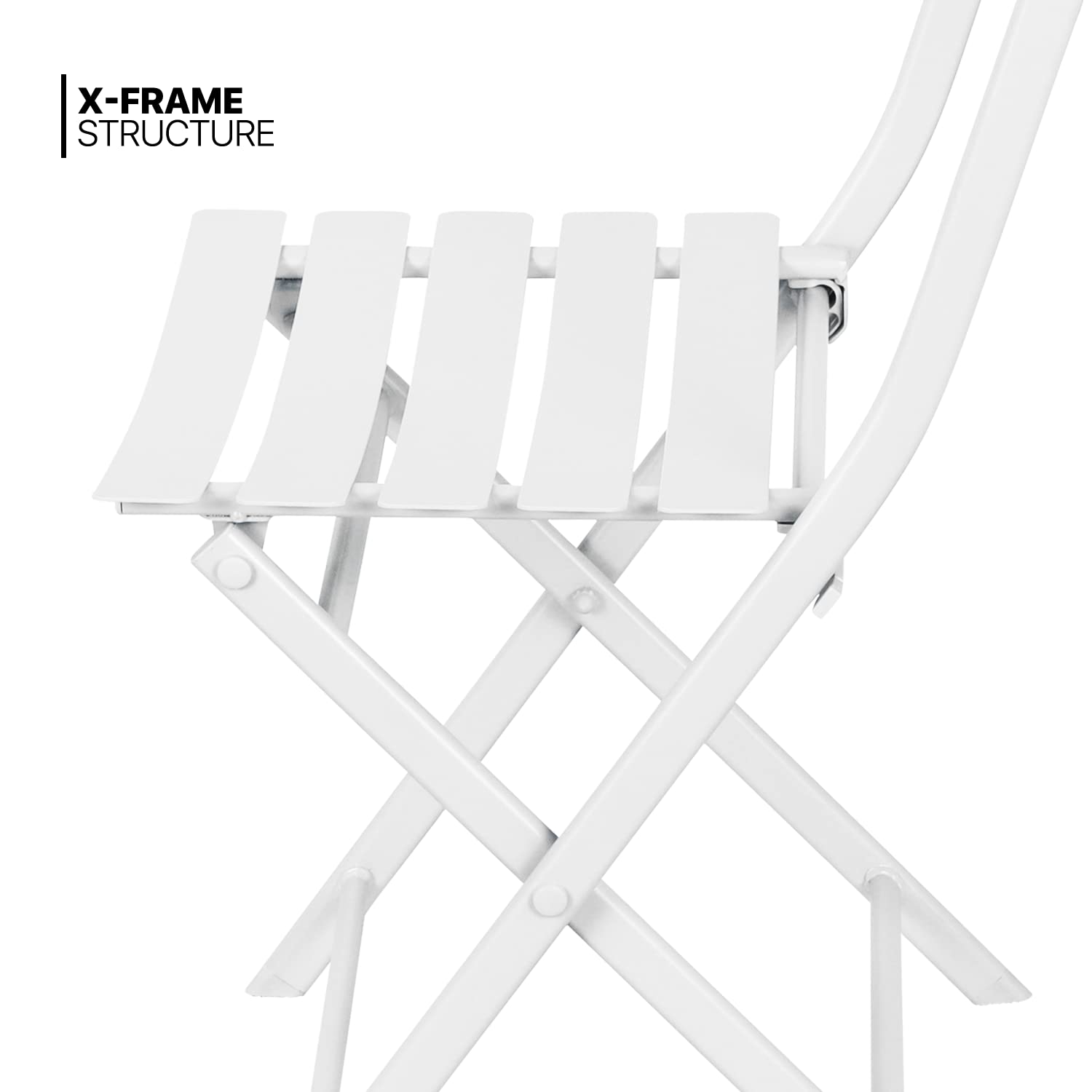 MoNiBloom 3-Piece White Folding Outdoor Bistro Set - Metal Round Table & Chairs for Patio, Porch, Yard, Balcony & Garden | Perfect for Small Spaces, Morning Coffee & Outdoor Dining