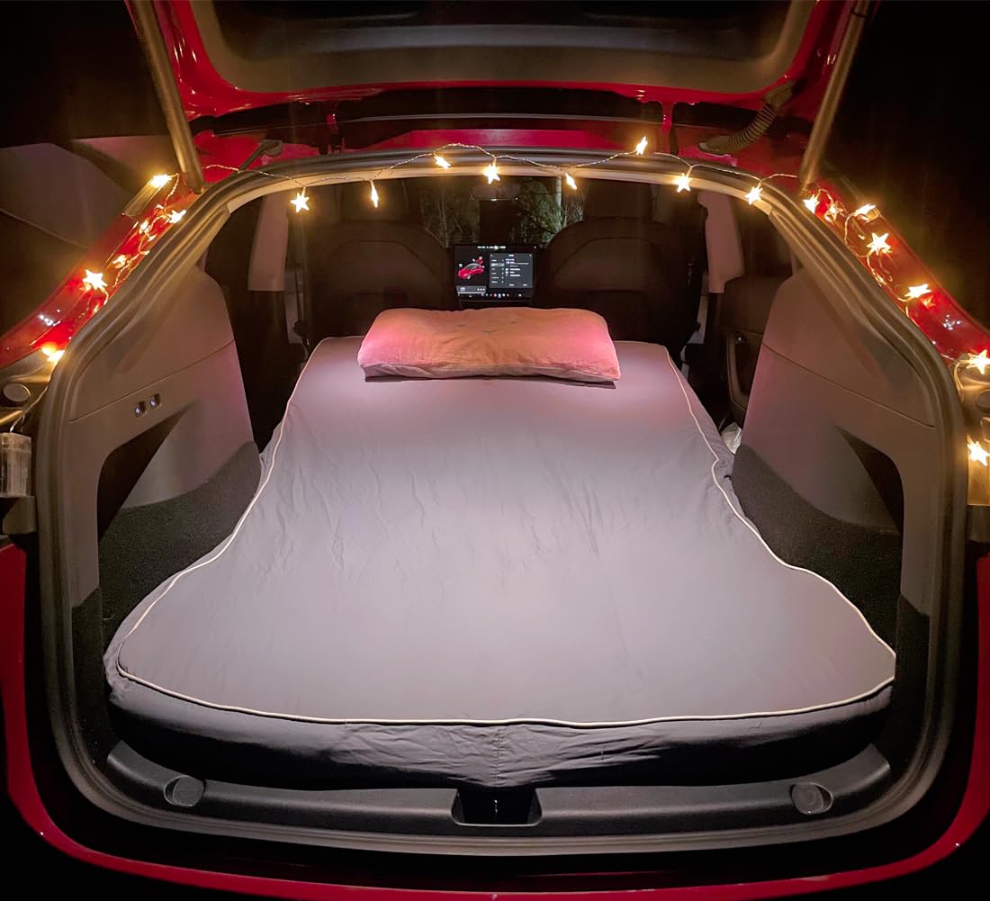 Upgraded Memory Foam Camping Mattress for Tesla Model Y & Model X - High Density Foam with Carry Case & Fitted Sheet | Tesla Accessories for Road Trips & Outdoor Adventures