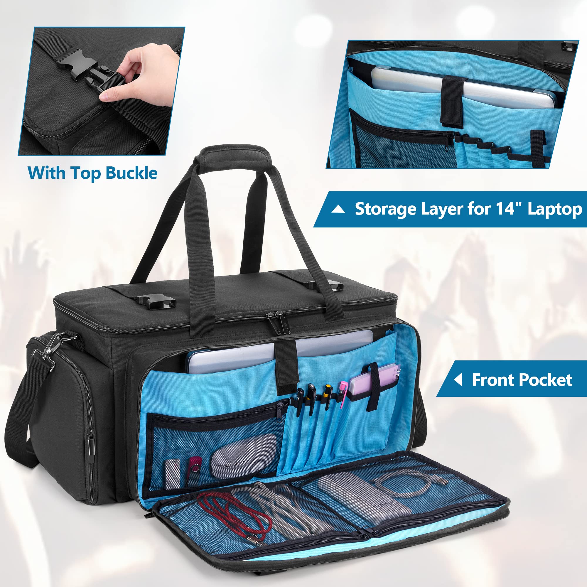 Professional DJ Gig Bag - Heavy Duty Travel DJ Cable Storage Case with Padded Bottom & Adjustable Dividers | DJ Equipment Organizer for Microphones, 14
