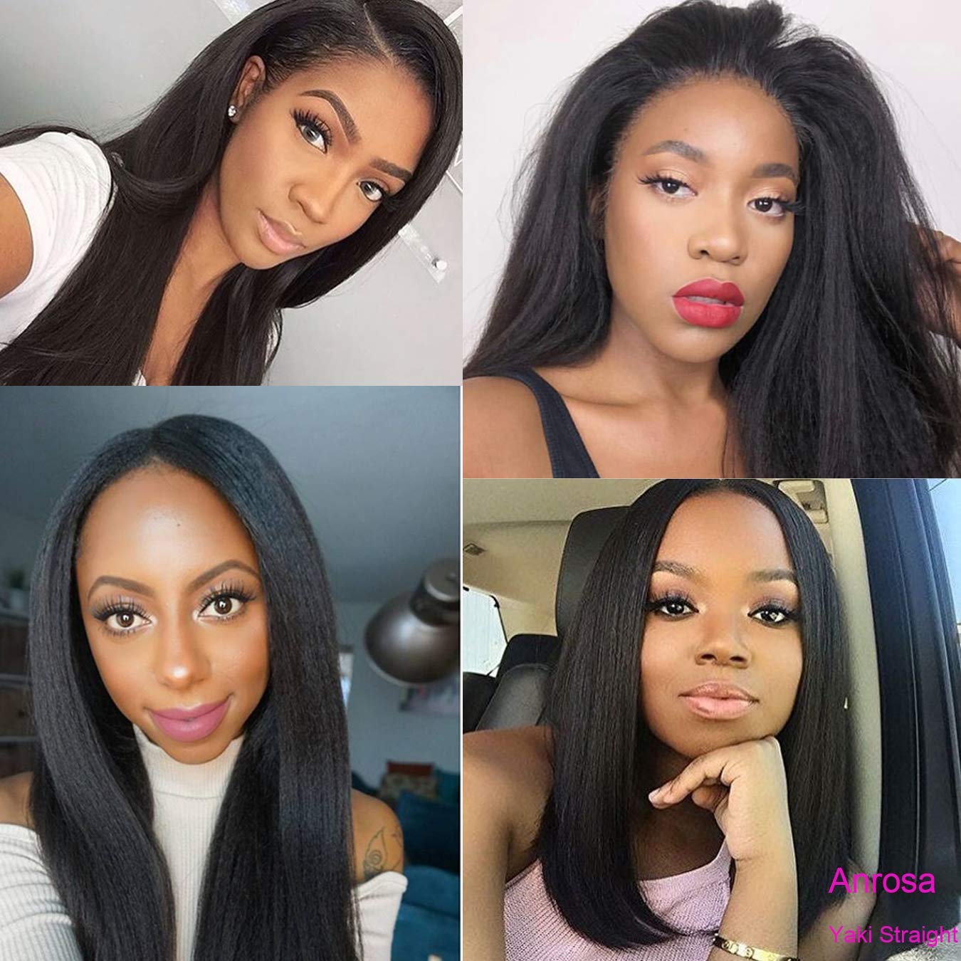 Anrosa Yaki Clip-In Hair Extensions 14 Inch 120g - Human Hair Yaki Straight Clip Ins for African American, Natural Black 1B, Adds Thick Volume - Perfect for Daily Styling, Special Occasions & Protective Hairstyles