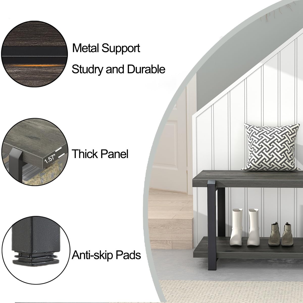 EXCEFUR 47 Inch Shoe Bench with Storage - Rustic Wood & Metal Entryway Bench, Shoe Rack & Seat for Hallway, Mudroom & Living Room Organization
